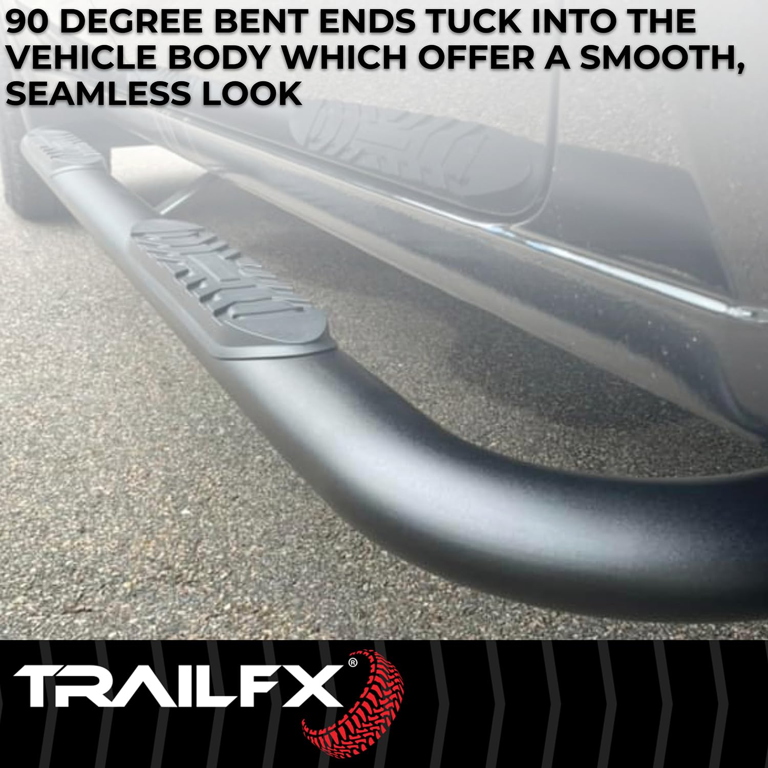 4 Inch TrailFX Oval Bent Nerf Bars with Step Pads Fits 2024–2025 Toyota Tacoma Matte Black Powder-Coated Steel, Welded End Caps Rocker Panel Mount, Bolt On Install A1019T