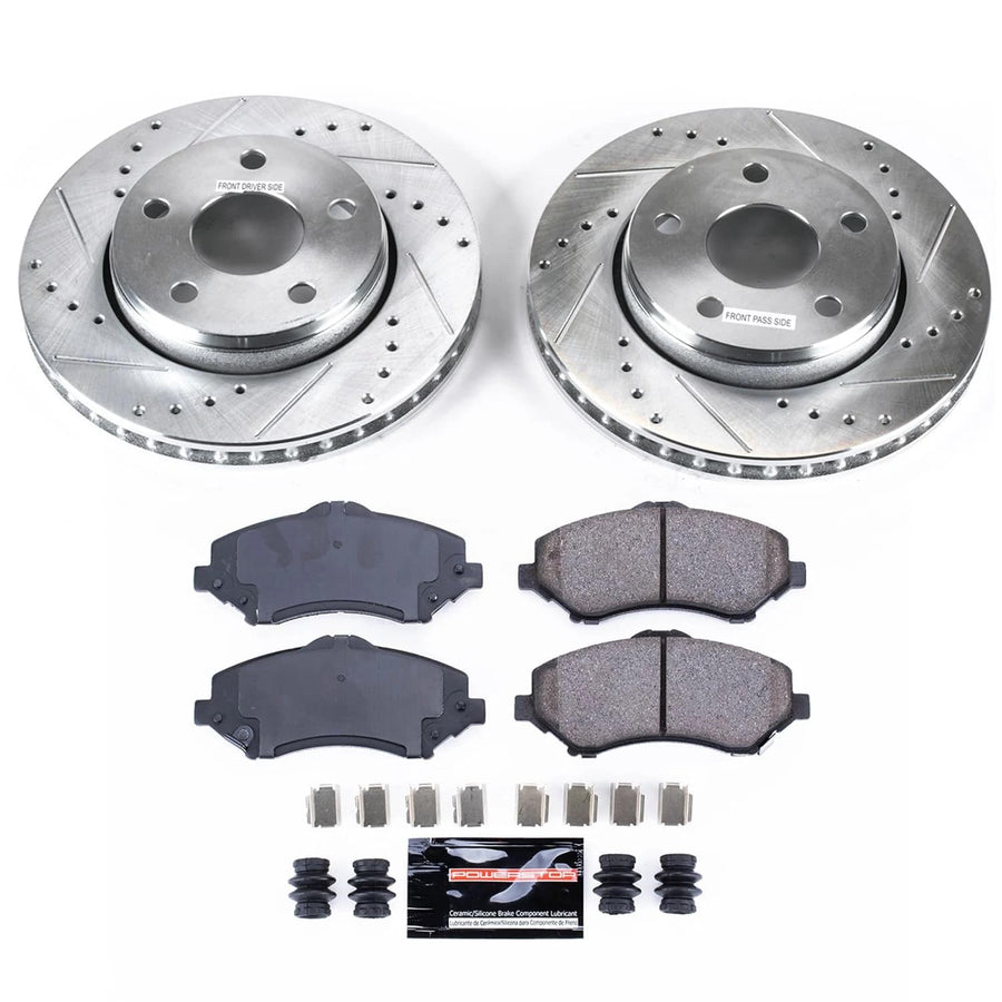 Power Stop K3097 Brake Pads Front Z23 Carbon Fiber with Drilled and Slotted Brake Rotors Kit For 2007 2008 2009 2010 2011 2012 2013 2014 Wrangler