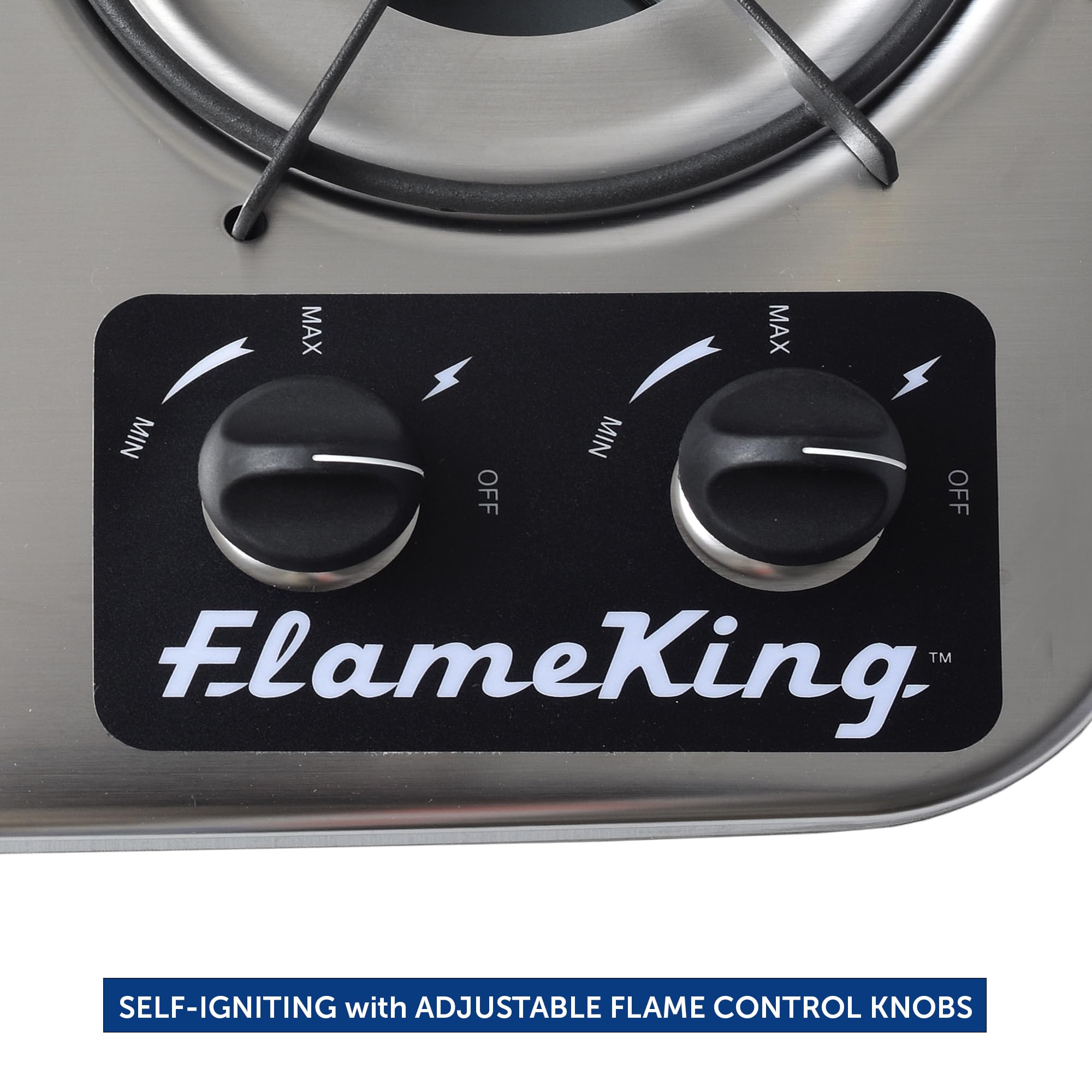 Flame King 2-Burner YSNHT600 Built-in RV Cooktop Propane Stove, 7200 and 5200 BTU Burners, Self-Igniting, Cover Included, Silver, 18.5" x 13" x 4.5"