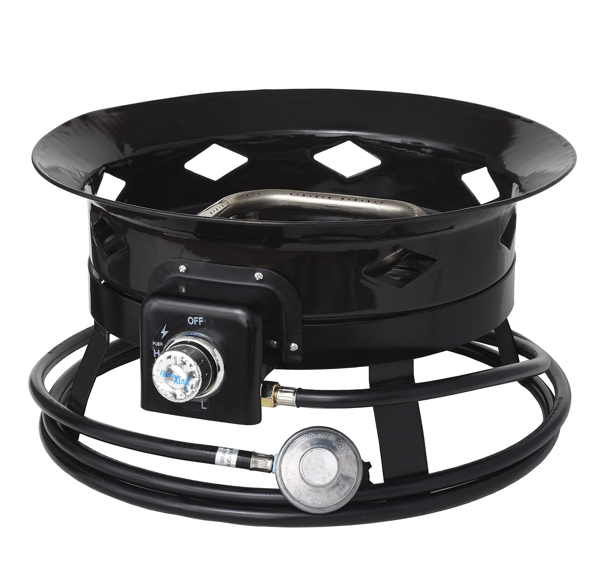 Flame King Portable Outdoor Propane Gas Fire Pit Bowl with Self Igniter, Cover, and Carry Straps for RV, Camping, Backyard