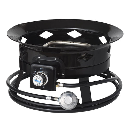 Flame King Portable Outdoor Propane Gas Fire Pit Bowl with Self Igniter, Cover, and Carry Straps for RV, Camping, Backyard