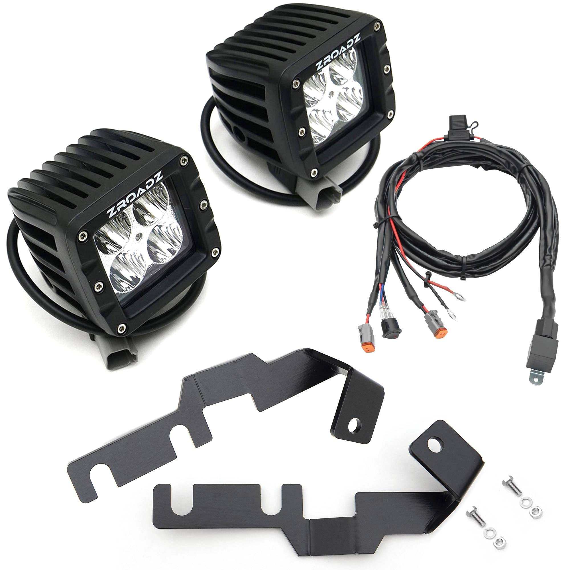 ZROADZ LED Kit Ditch Hood Hinge - Compatible w/ 2016-2022 Toyota Tacoma - Incl. (2) 3 Inch LED Pod Lights - Mild Steel Gloss Black Finish - Bolt-On Easy Installation - PN #Z369401-KIT2