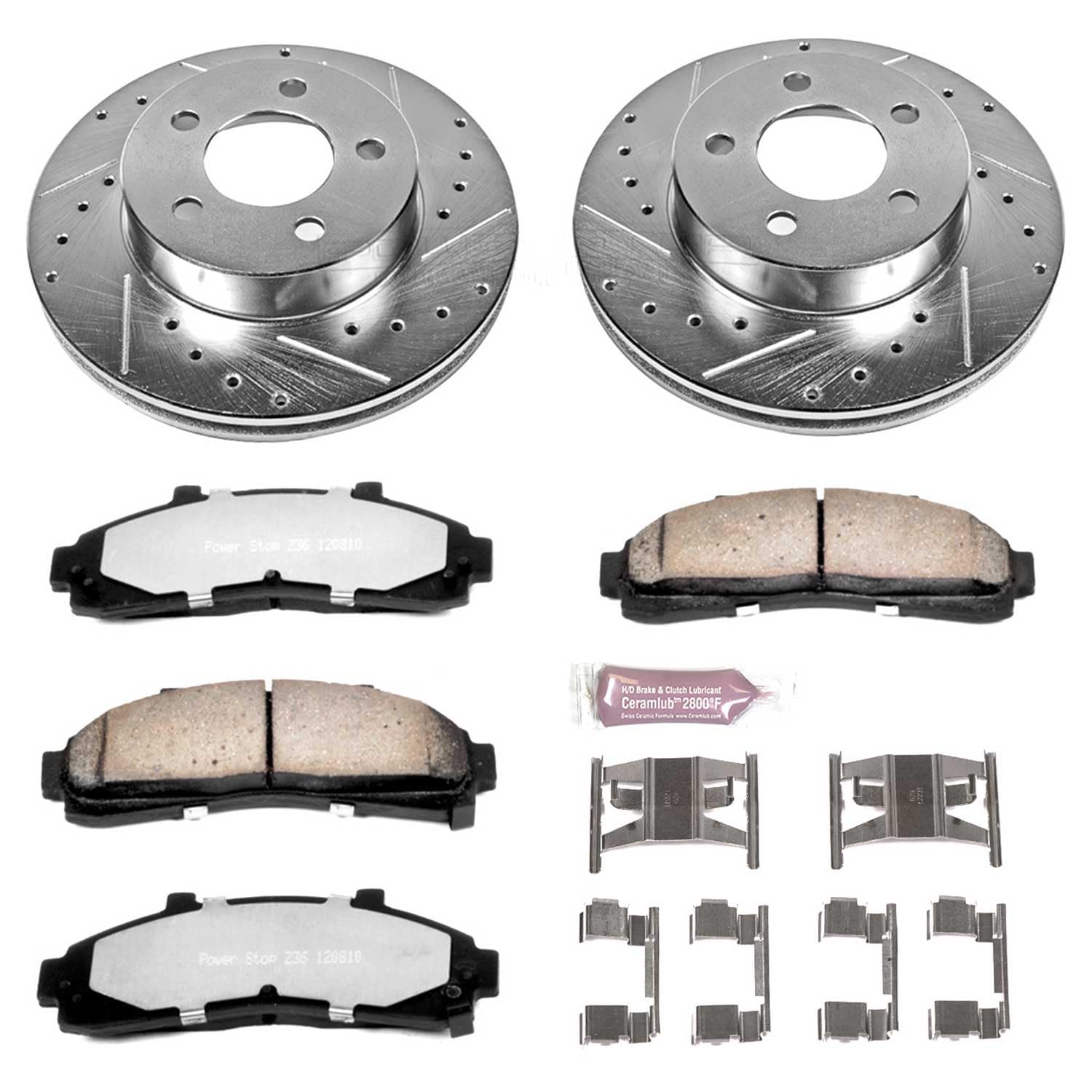 Power Stop Brake Kit Front For 1995 1996 1997 1998 1999 2000 2001 Ford Explorer - Truck & Tow Carbon Fiber Ceramic Pads & Drilled and Slotted Rotors Replacement, K1860-36