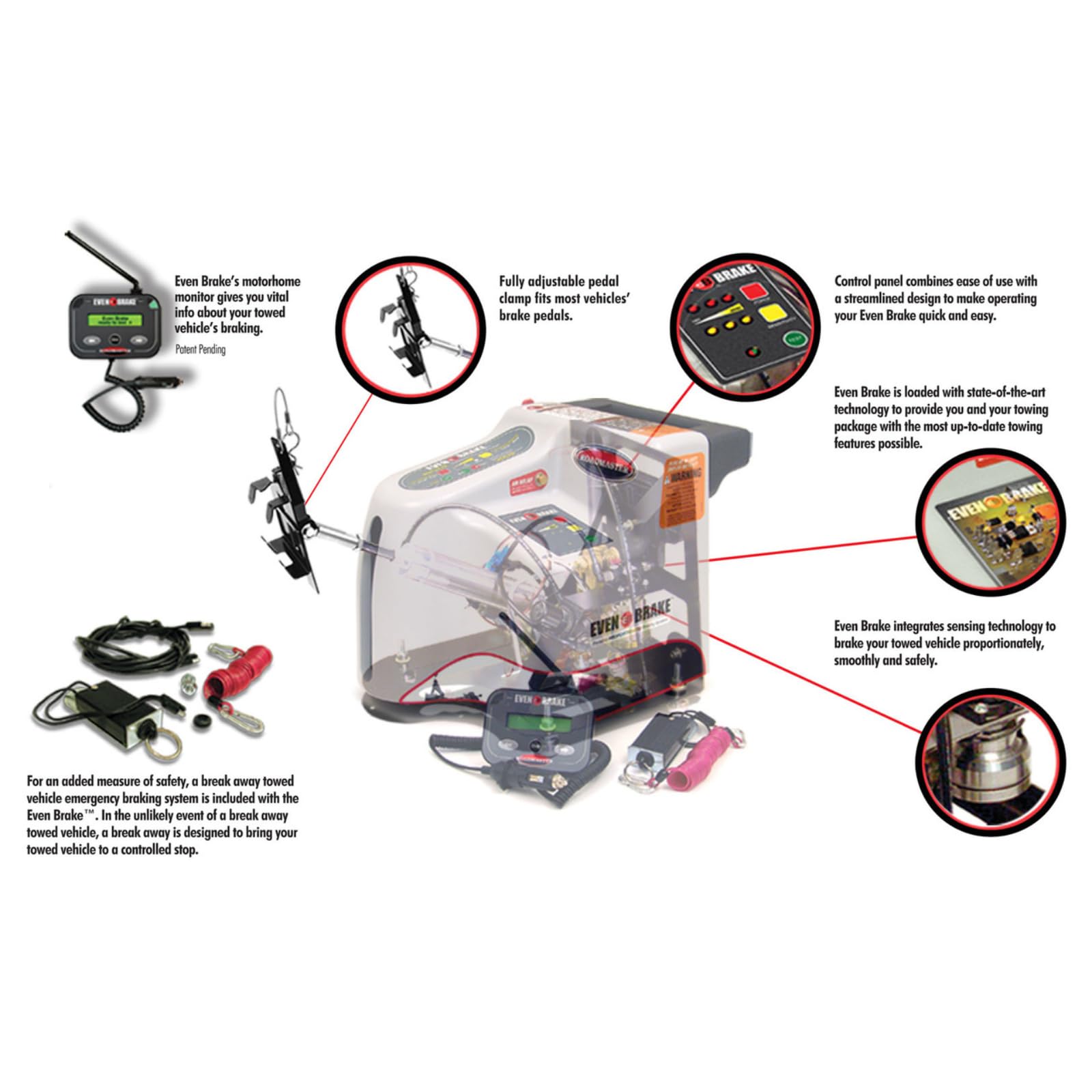 Even Brake Support Roadmaster 9400 Braking System with LED Monitor and Breakaway Emergency Braking System fits Any Towed Vehicle | Easy Installation | Completely Portable | Made in the USA