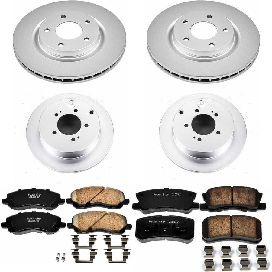 Power Stop CRK5477 Brake Rotor & Coated Ceramic Brake Pads- front & rear For Mitsubishi Outlander 2007-2013 [Model Specific]