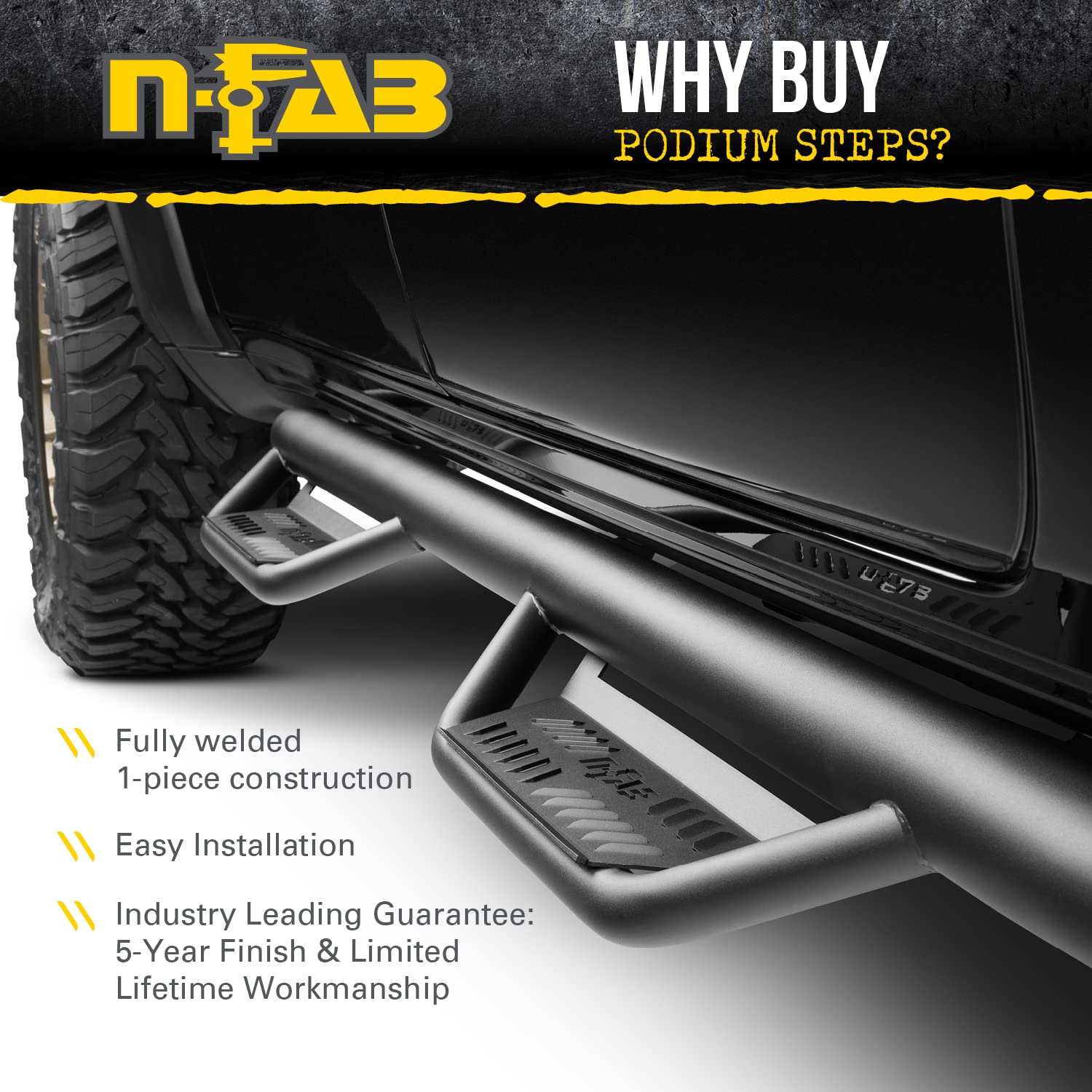 N-Fab LG Podium Steps | Textured Black, Wheel-to-Wheel w/ Bed Access | HPT0792QC-6-TX | Fits 2007-2021 Toyota Tundra Double Cab 6.5' Standard Bed, SRW Gas