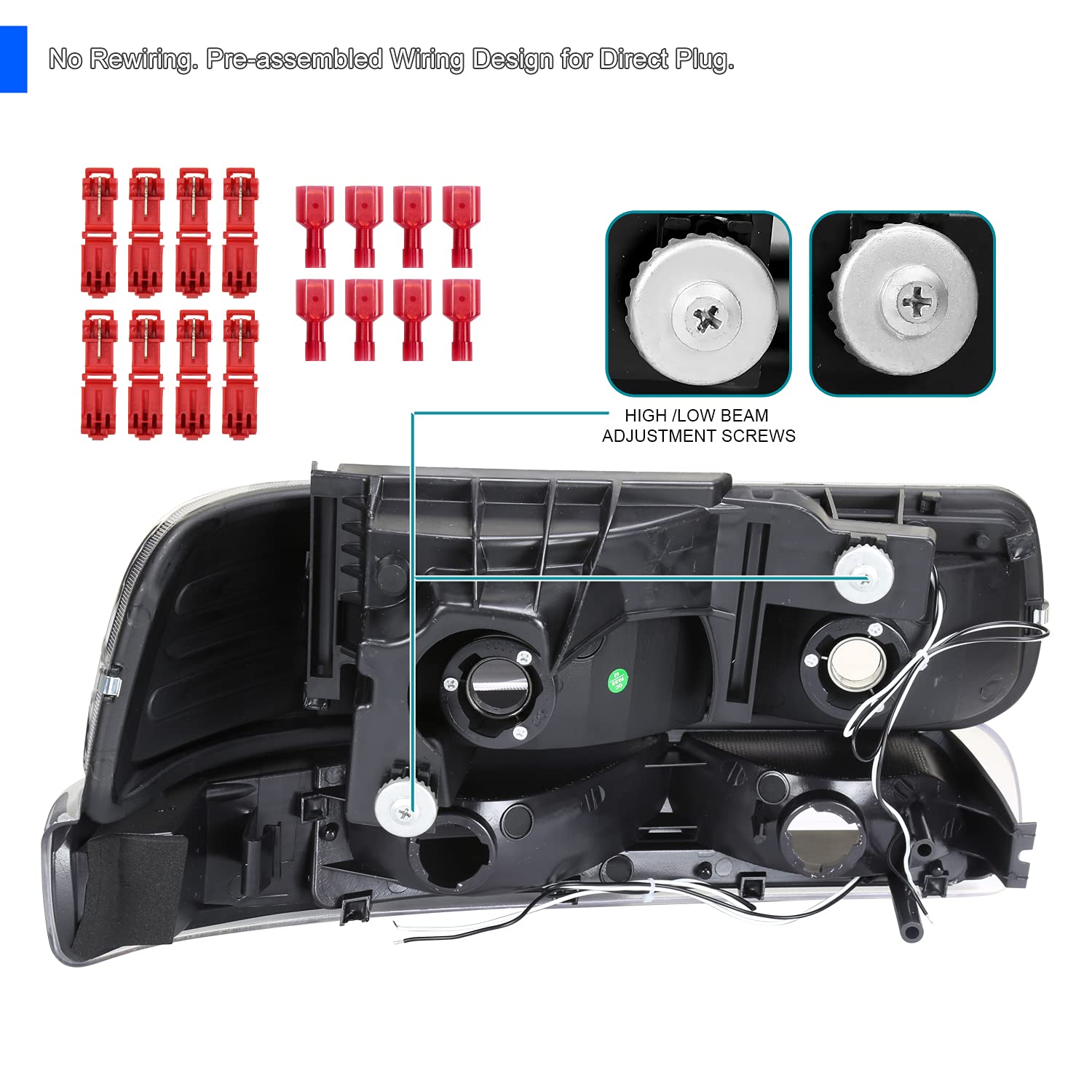 LED Bar Spec-D Tuning Black Housing Smoke Lens Headlights + Bumper Lights 4PC Clear Reflector Compatible with Chevy Silverado 1999-2002, 00-06 Tahoe Suburban, L+R Pair Assembly