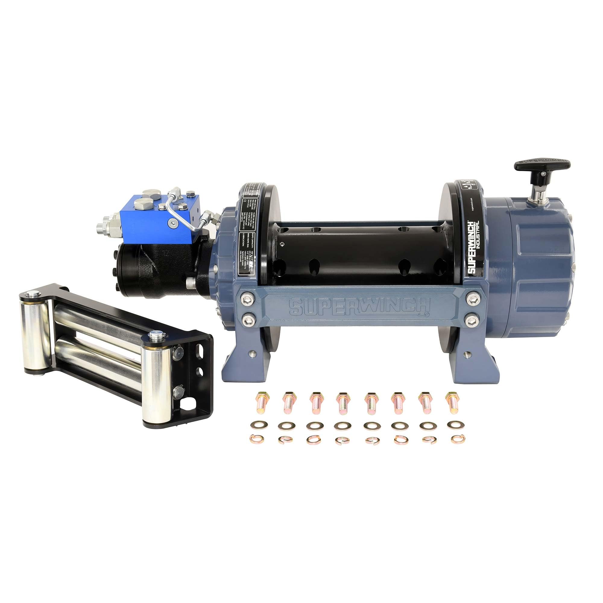 Industrial Superwinch S100491 SI Standard Drum Hydraulic Winch 15000lb (6804kg) Single Line Pull with Roller Fairlead