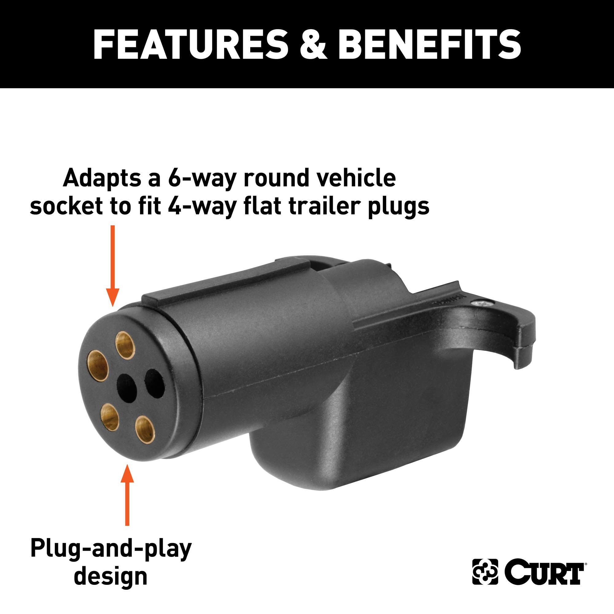 4-Way Flat Trailer Wiring Adapter to CURT 57620 6-Way Round Vehicle Side