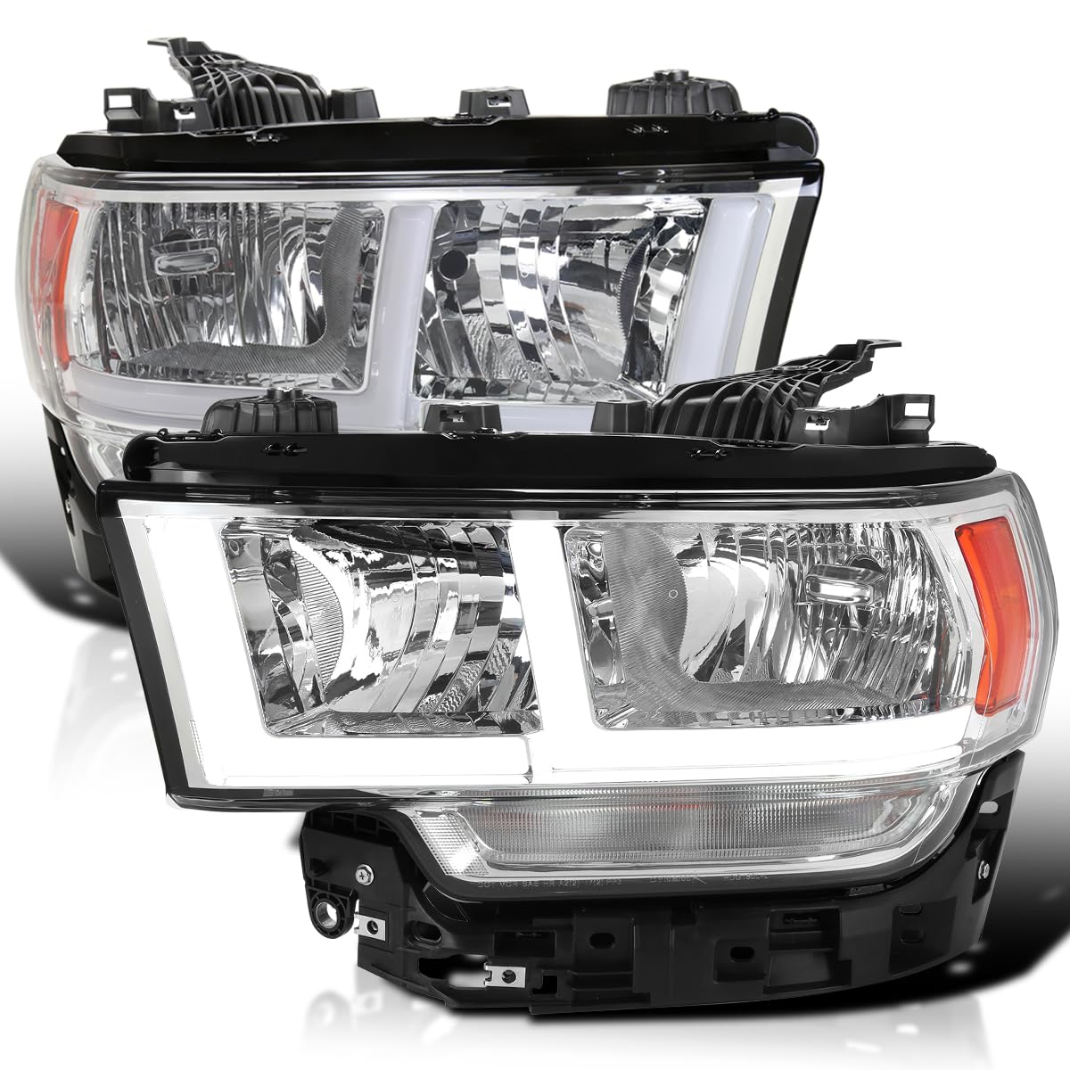 Chrome Headlights SPEC-D TUNING w/LED Tube Compatible with 2019-2024 Ram 2500/3500, Left + Right Pair Headlamp Assembly