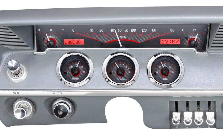 Dakota Digital 61 62 Chevy Impala VHX-61C-IMP-C-R Analog Dash Gauge System Carbon Fiber Red