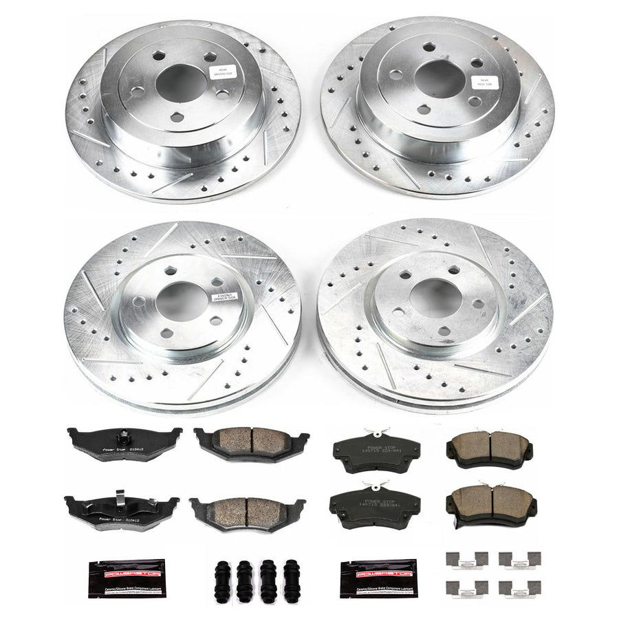 Power Stop K1707 Z23 Carbon Fiber Brake Pads Front and Rear with Drilled & Slotted Brake Rotors Kit For Chrysler PT Cruiser 2004-2005 [Model Specific]