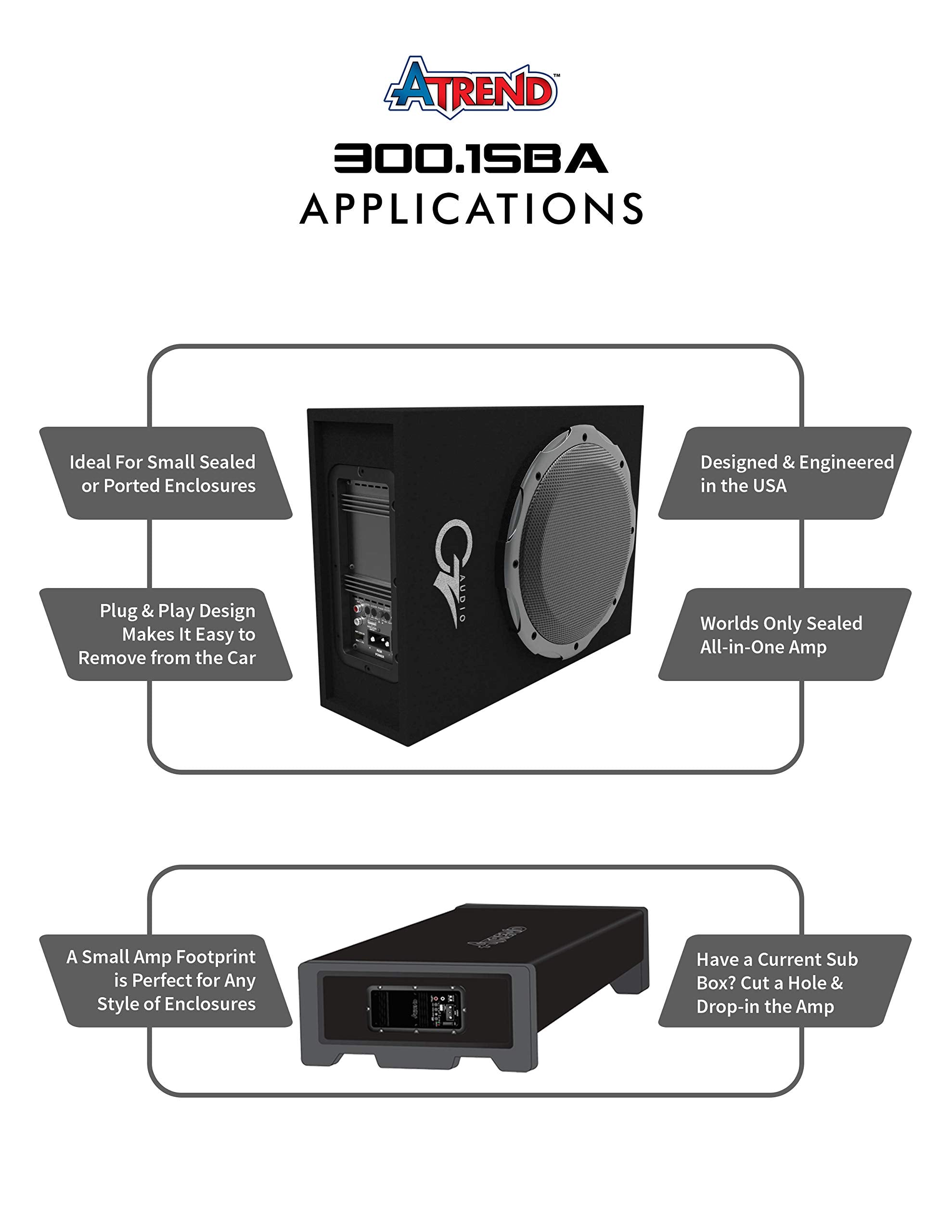 Atrend 336 Watt RMS, Class-D Amplifier Built into an Airtight & Impact Resistant Enclosure, Black 3001SBA