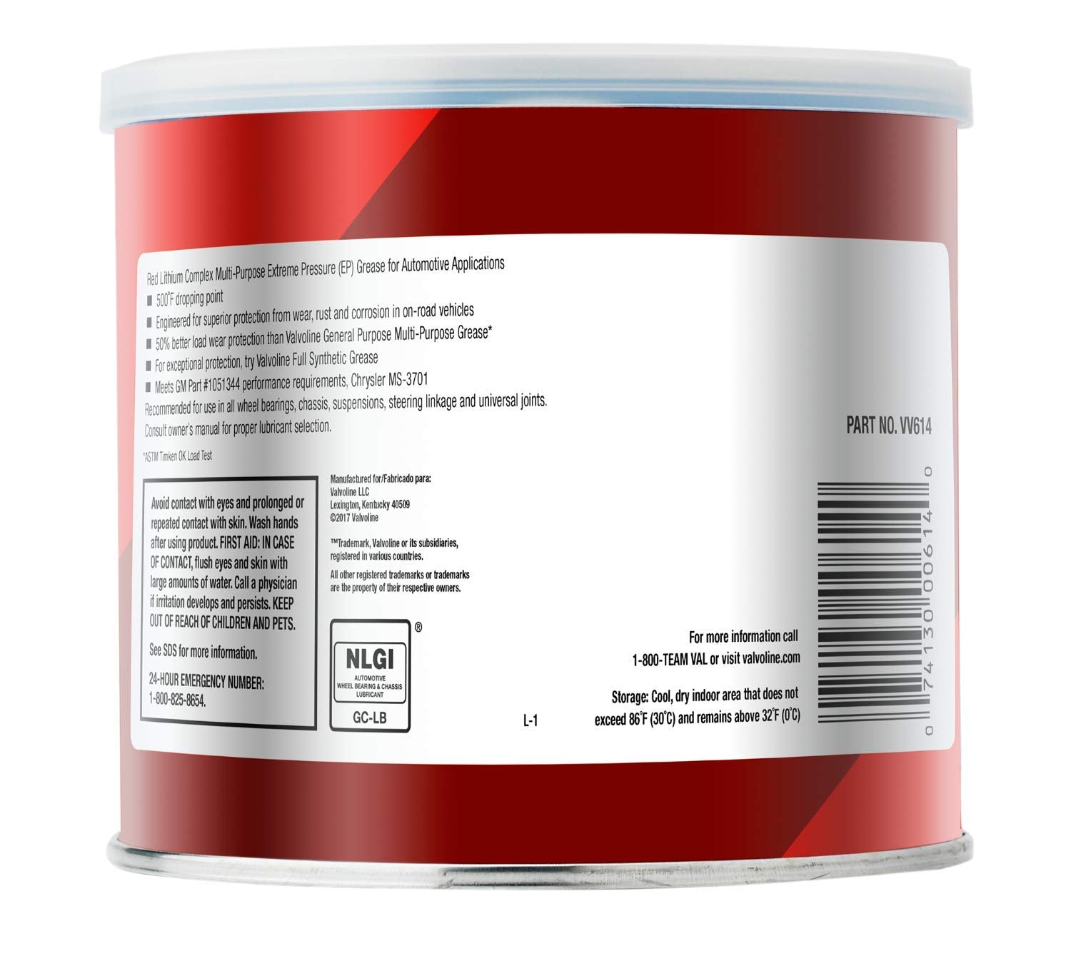 VV614 Valvoline Multi-Vehicle High Temperature Red Grease 1 LB Tub
