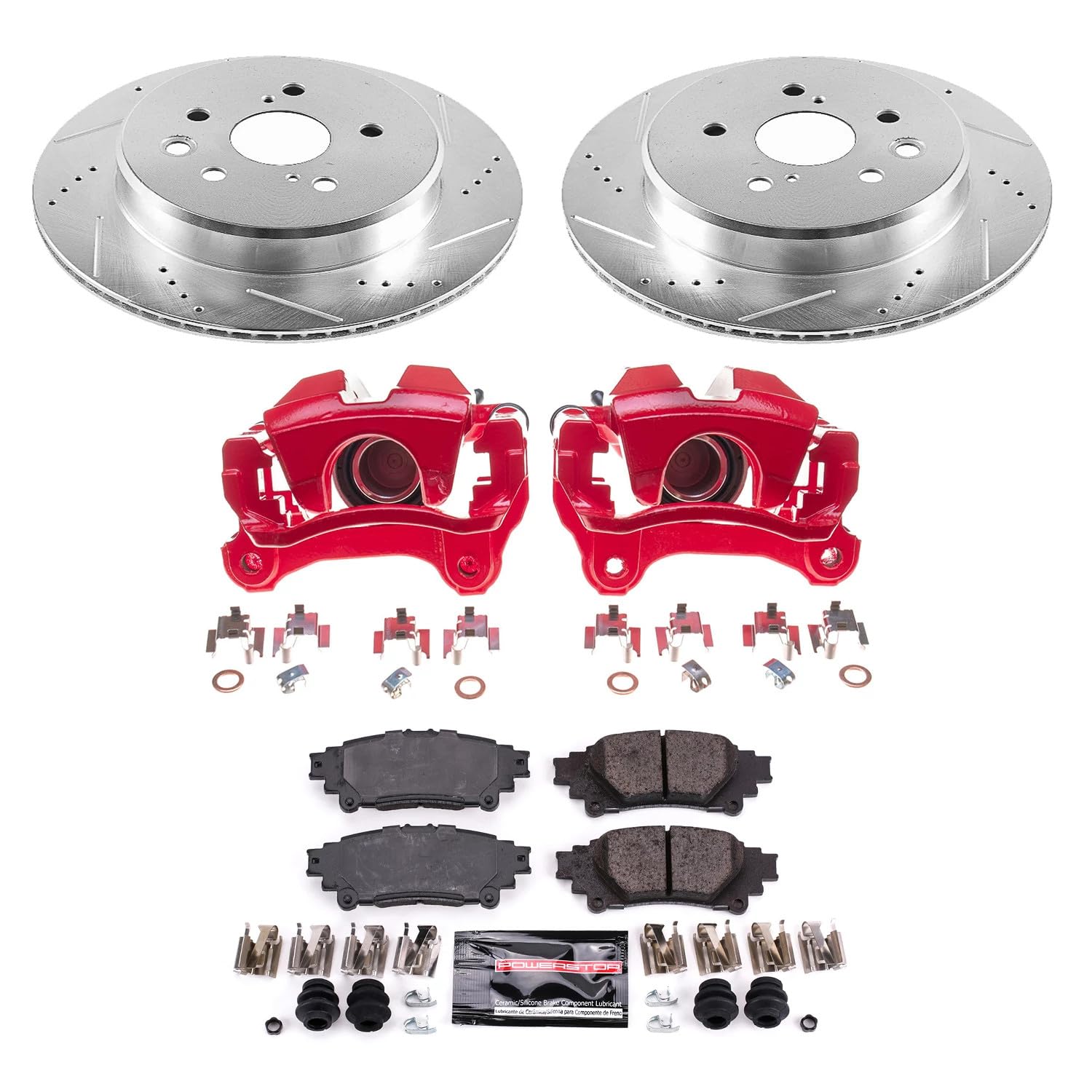 Power Stop Z23 Daily Driver Rear Caliper Kit-Drilled/Slotted Brake Rotors & Carbon-Fiber Ceramic Brake Pads KC6514