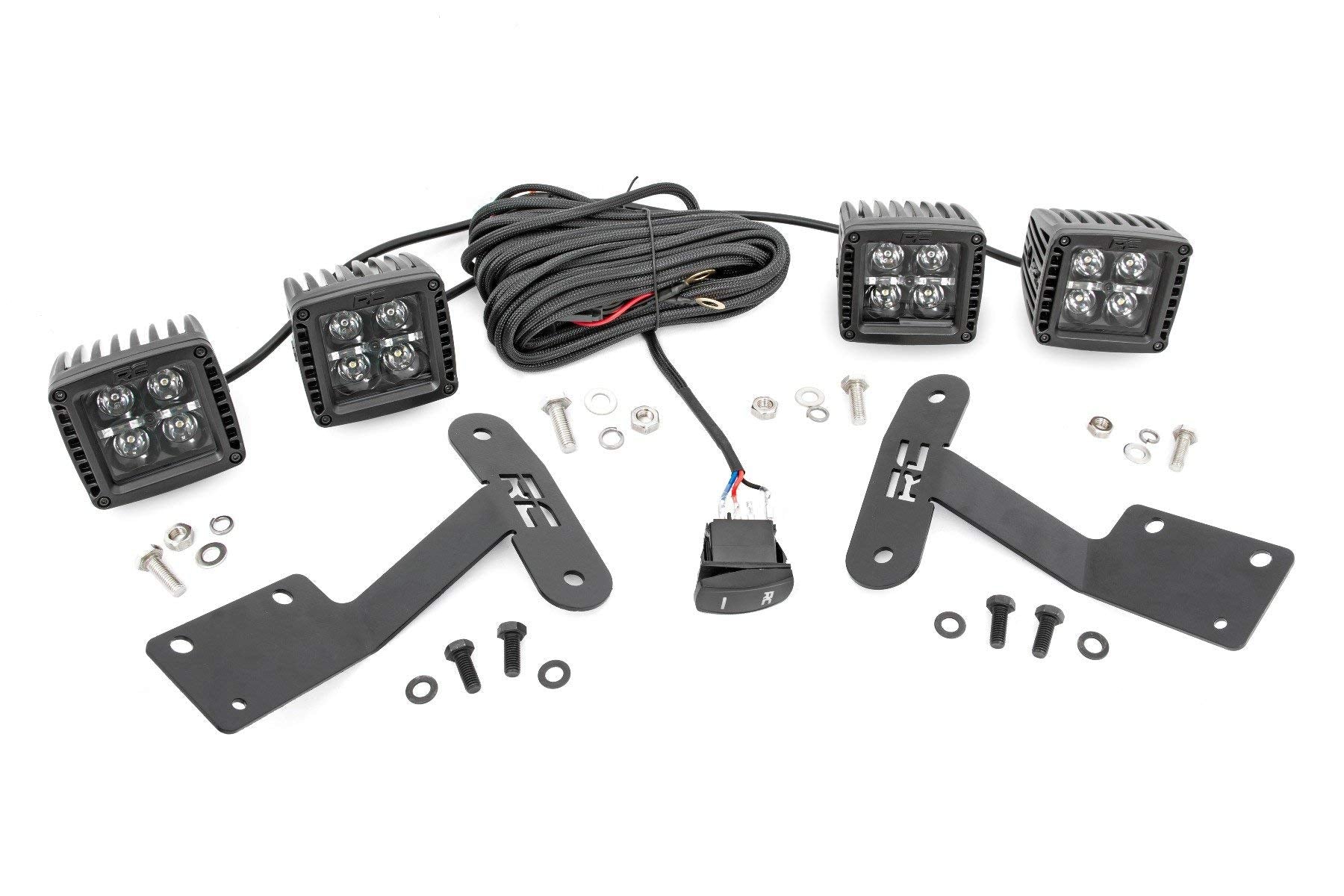 Rough Country 2" Quad Cube LED Lights with White DRL for Toyota Tundra (2014-2021) - Lower Windshield Mount, 7,200 Lumens, Spot Beam Off-Road Lighting