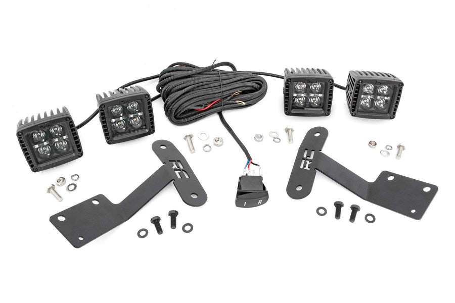 Rough Country 2" Quad Cube LED Lights with White DRL for Toyota Tundra (2014-2021) - Lower Windshield Mount, 7,200 Lumens, Spot Beam Off-Road Lighting