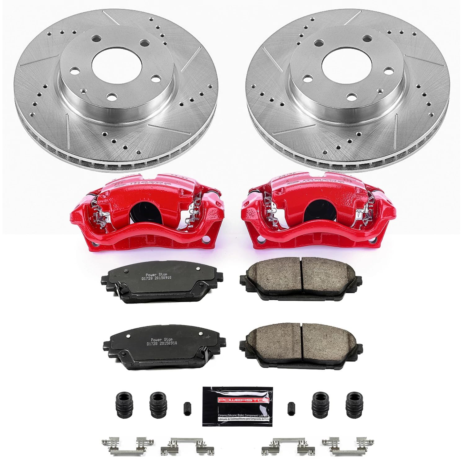 Power Stop Z23 KC6974 Evolution Sport Front Caliper Brake Kit-Drilled/Slotted Rotors, Carbon Ceramic Brake Pads, Calipers For Mazda 3 2014-2016, Mazda CX-3 2016-2021 [Model Specific]