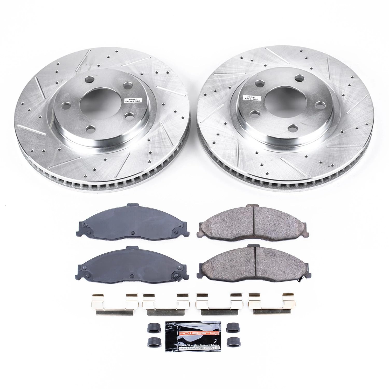 Power Stop K1547 Z23 Carbon Fiber Brake Pads with Drilled & Slotted Brake Rotors Kit For Chevrolet Camaro 1998-2002, Pontiac Firebird 1998-2002 [Model Specific]