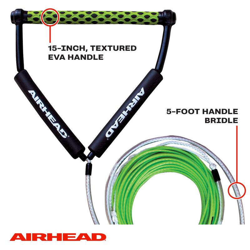 Dyneema Airhead Flat Line Wakeboard Rope, 4 Sections, 70-Feet, Green