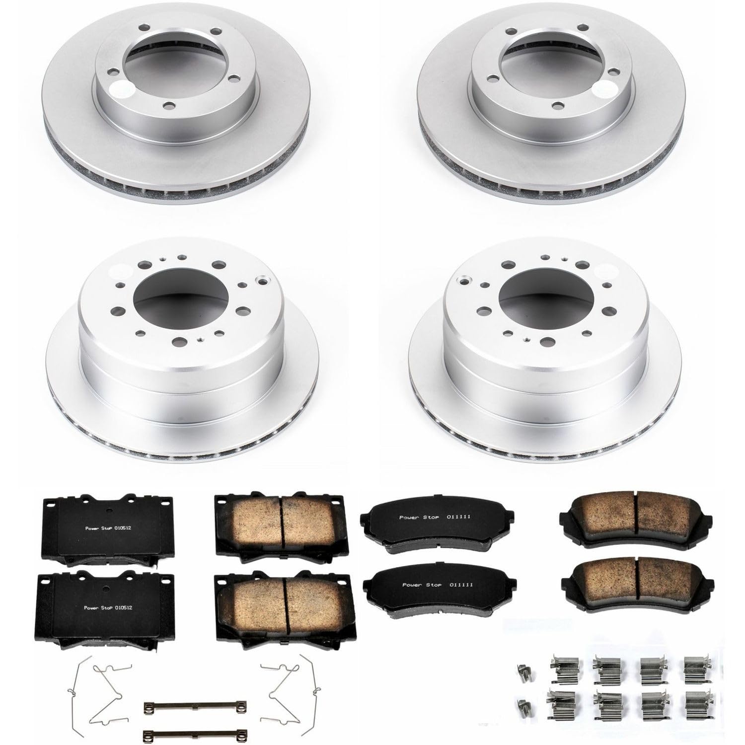 Power Stop CRK1133 Brake Rotor & Coated Ceramic Brake Pads- front & rear For Lexus LX470 1998-2007, Toyota Land Cruiser 1998-2007 [Model Specific]