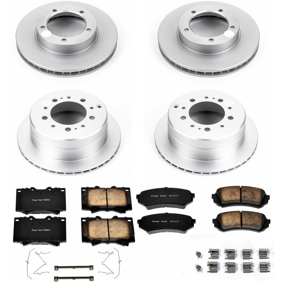 Power Stop CRK1133 Brake Rotor & Coated Ceramic Brake Pads- front & rear For Lexus LX470 1998-2007, Toyota Land Cruiser 1998-2007 [Model Specific]