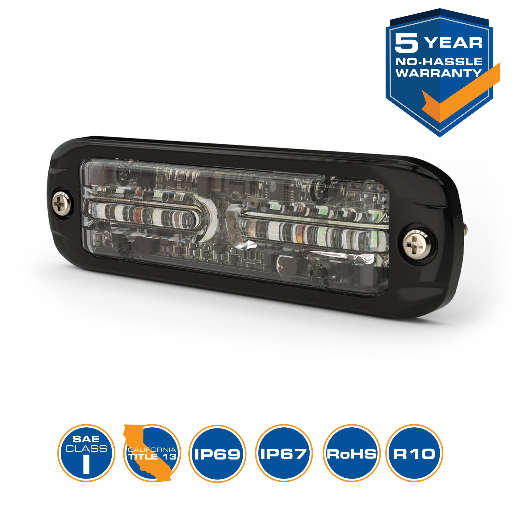 ECCO High-Intensity Amber White LEDs Directional 2 Bolt Mount 0.73 amps 12V 24V Waterproof Warning Light Construction Caution Lights for Truck off Road car Commercial Vehicles, 5 Year Warranty