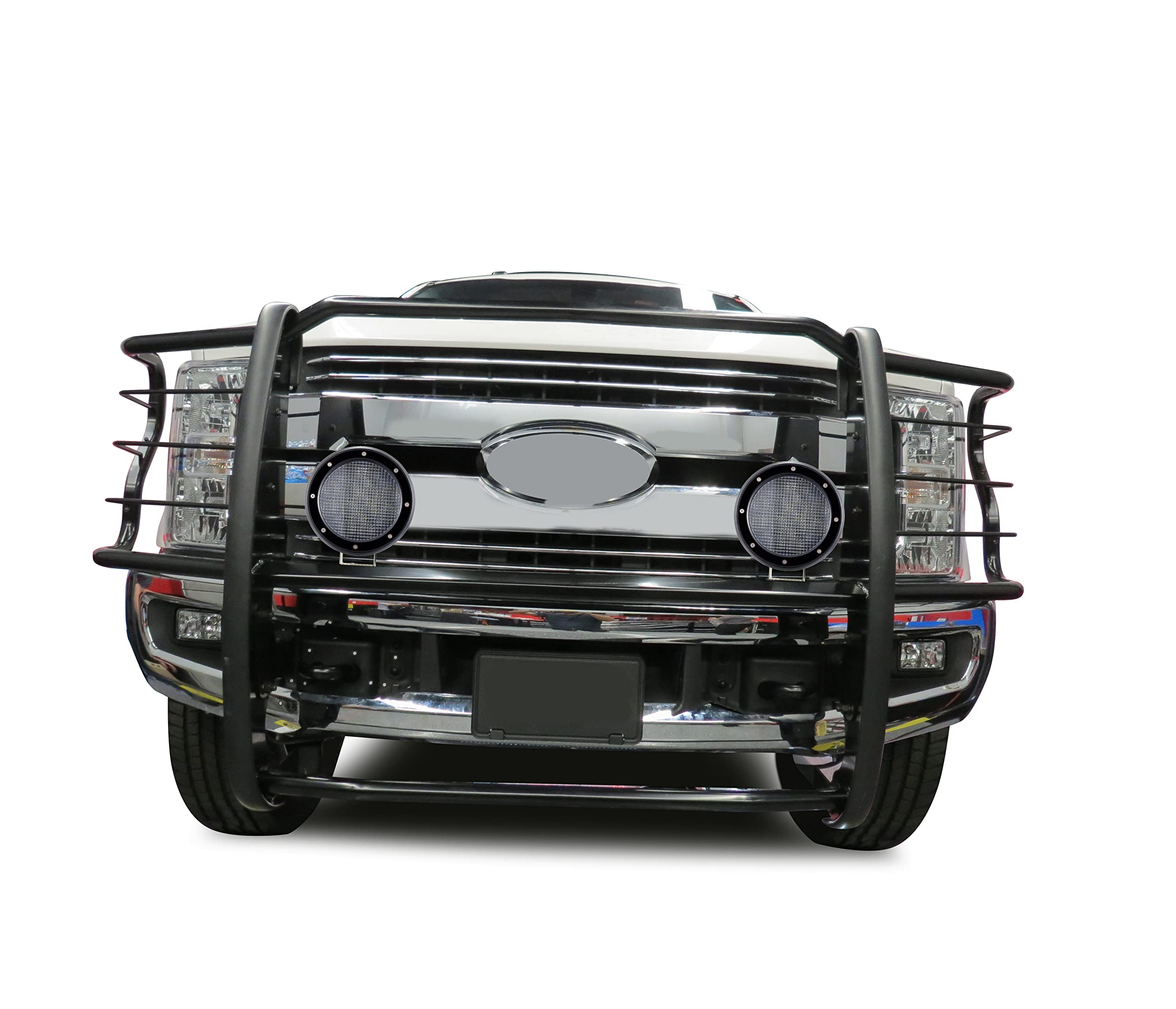 Bumper Guard Modular Black Black Horse Grille brush Come with Pair of 5.3"LED Light with Black Trim Rings Compatible with 2017-2023 Ford F-250/Ford F-350/Ford F-450/Ford F-550 Super Duty-17FB28MA-PLFB
