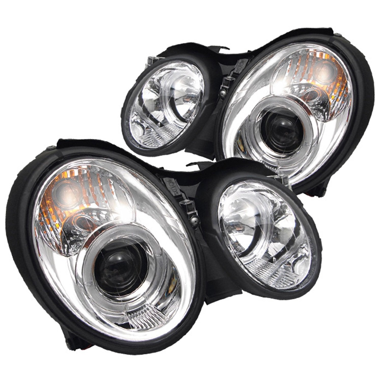 Mercedes Benz CLK 98-02 Spyder 5011183 Projector Headlights - Halogen Model Only (Not Compatible With Xenon/HID Model) - LED Halo - Chrome - High H1 (Included) - Low H7 (Included)