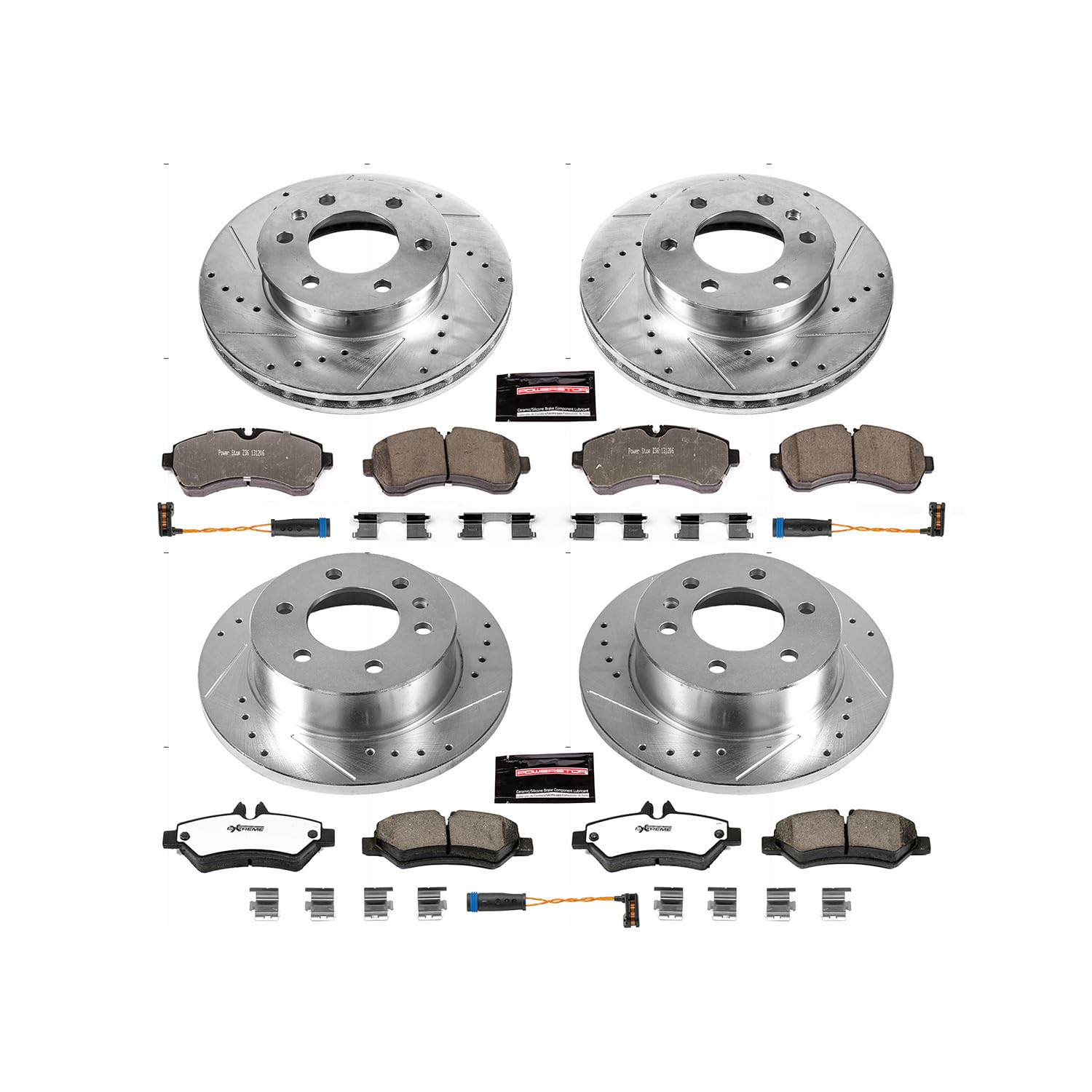 Power Stop Brake Kit Front and Rear For 2007 2008 2009 Dodge Sprinter 3500 - Truck & Tow Carbon Fiber Ceramic Pads & Drilled and Slotted Rotors Replacement, K6233-36