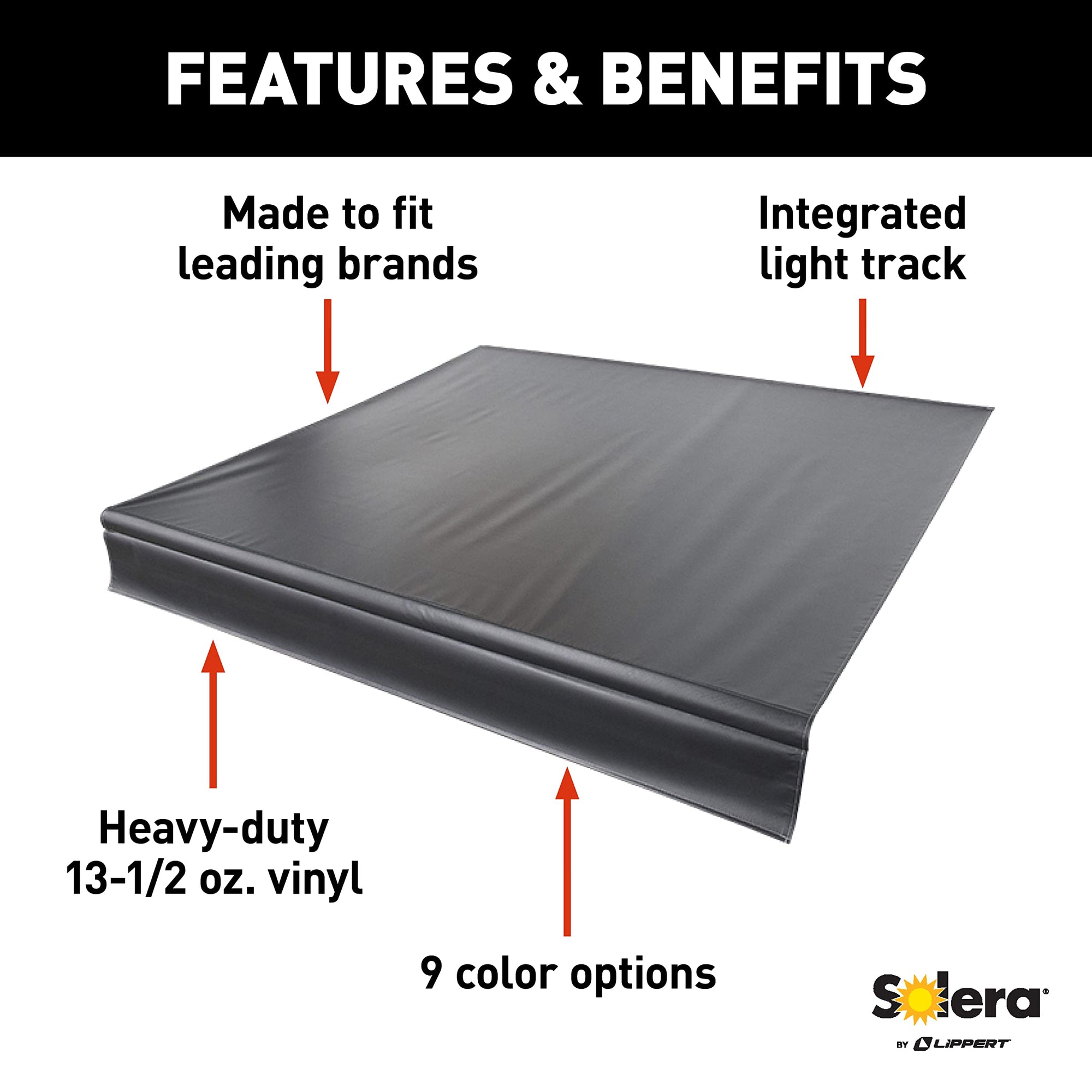 Solera Heavy-Duty Universal Fit Vinyl RV Patio Awning Replacement Fabric Solid Black 14' Awning (13'4" Fabric)