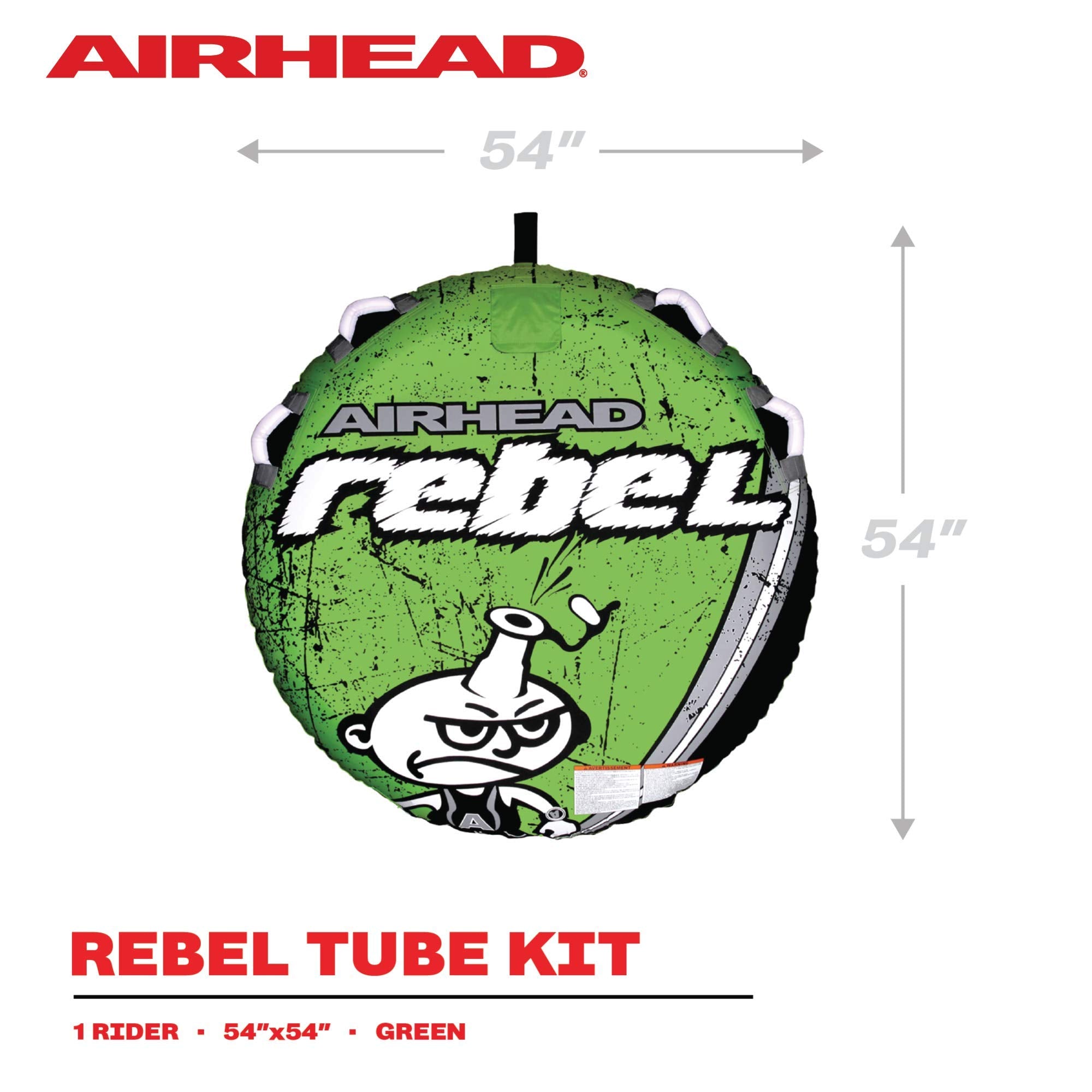 Airhead Towable Kit Rebel 1 Rider Tube with Rope And Pump, Kwik-Connect Tow, Double-Stitched Full Nylon Cover and Speed Safety Valve for Easy Inflating and Deflating