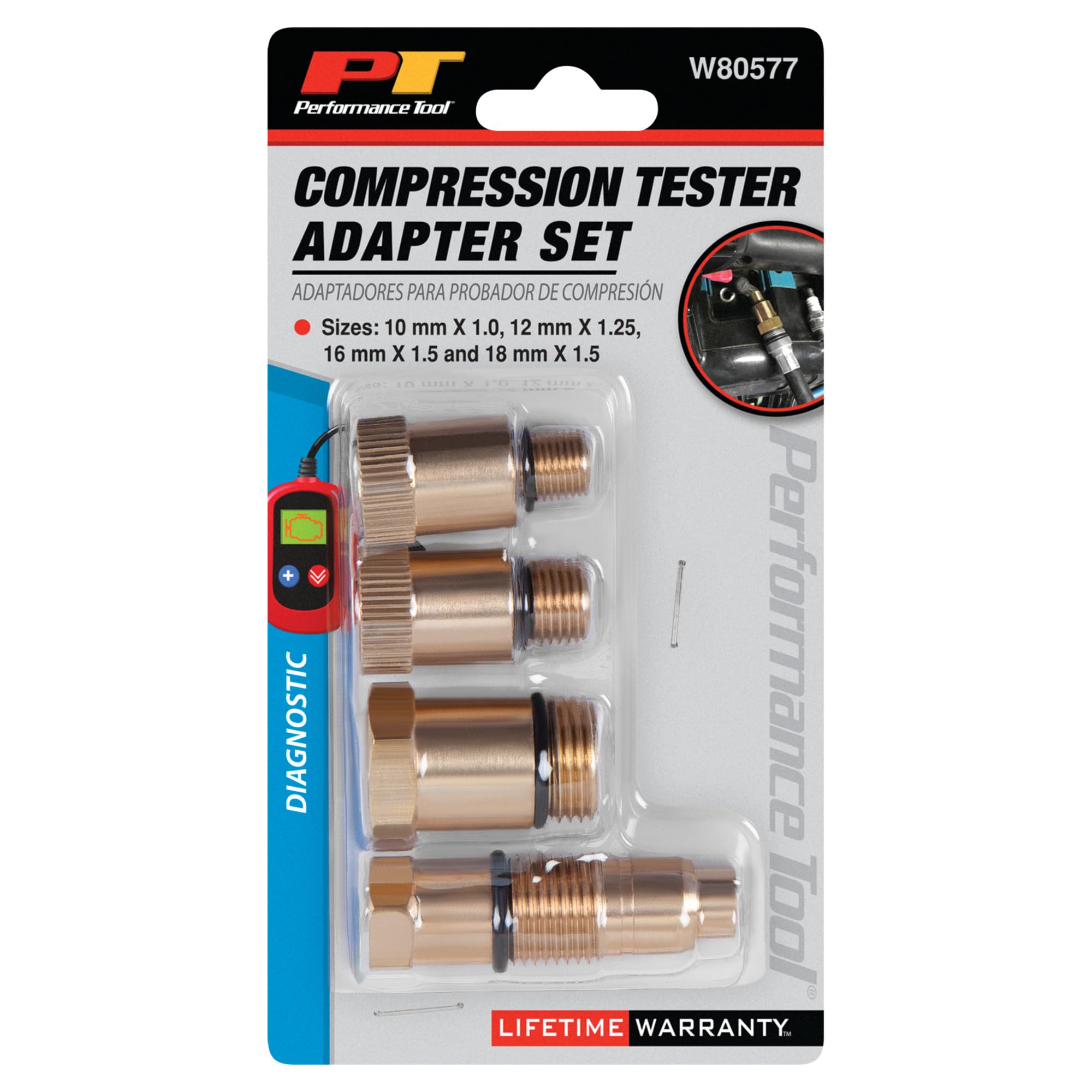 W80577 Performance Tool Compression Tester Spark Plug Adapters Set