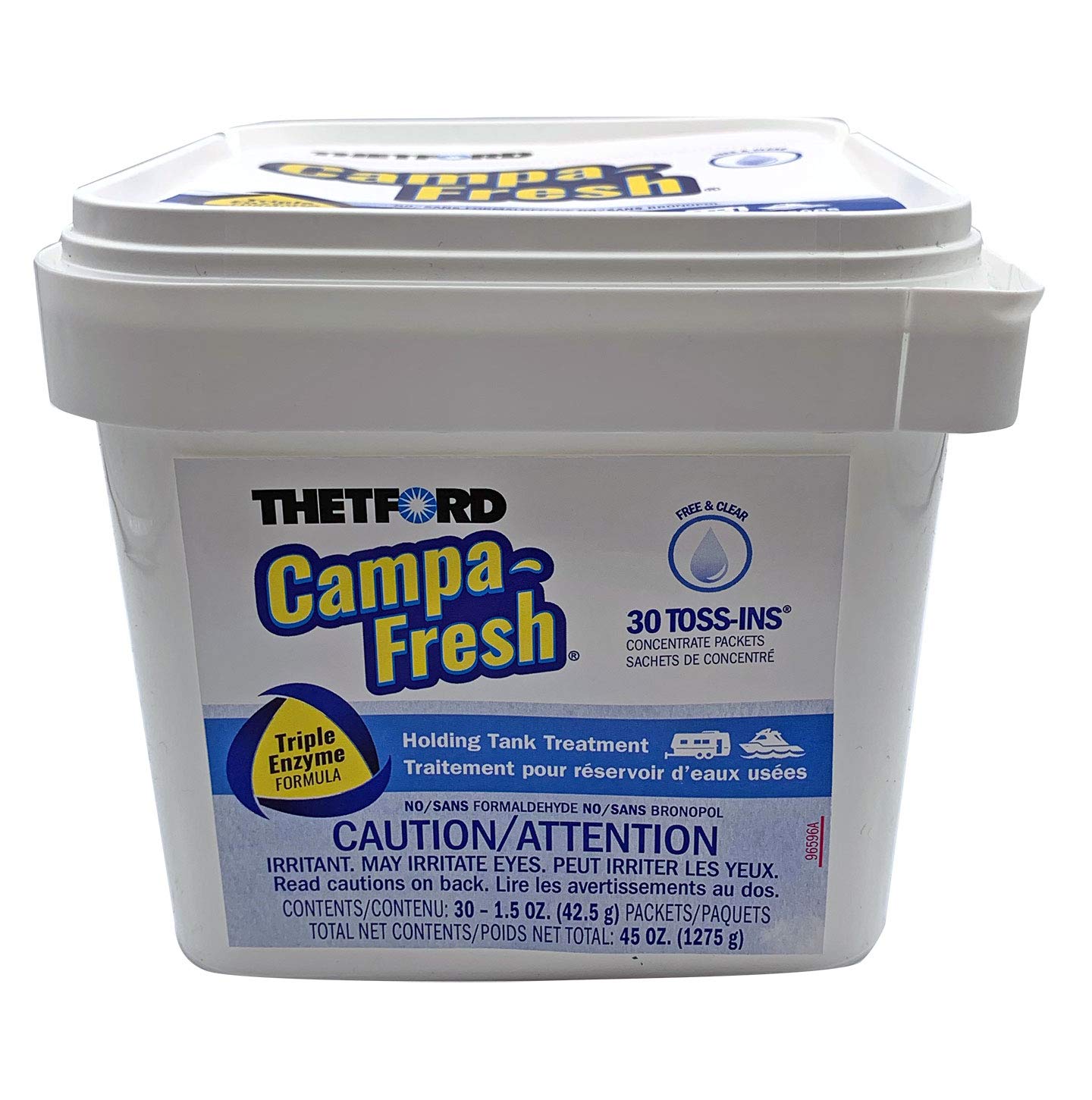 Thetford Campa-Fresh RV Holding Tank Treatment Free & Clear, Formaldehyde Free, Waste Digester, Septic Tank Safe, 30 Count Toss-Ins (96721)