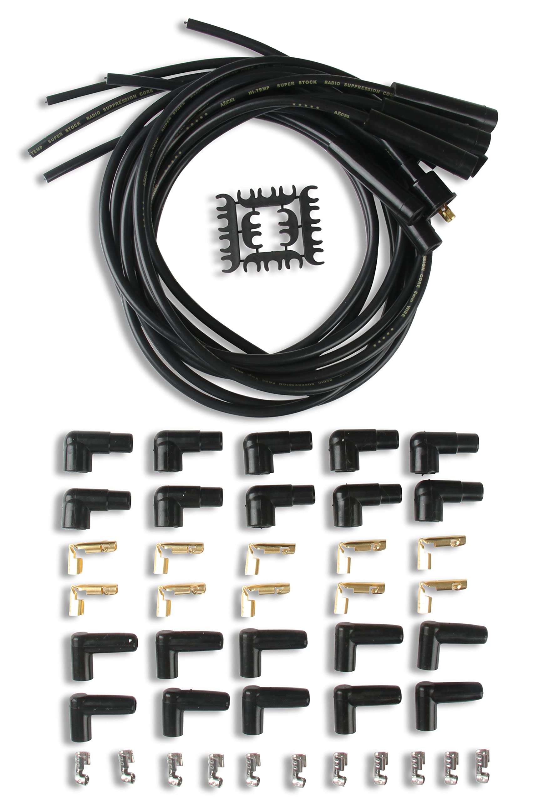 Spark Plug Wire Set- ACCEL 4040K 8mm - Black Wire with Black Straight Boots