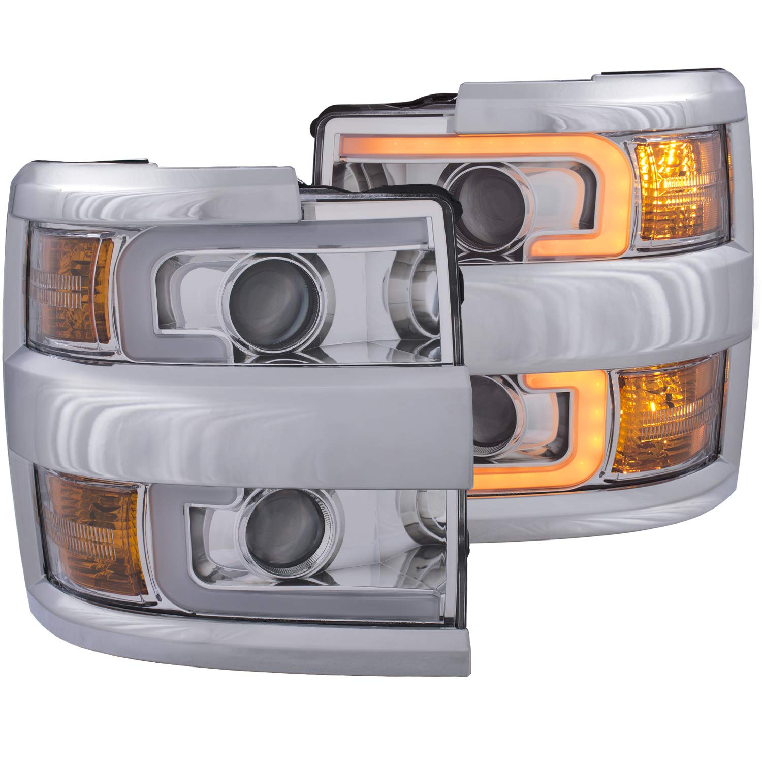 CHEVY SILVERADO 2500HD,3500HD 15-19 PROJECTOR SWITCHBACK HEADLIGHT CHROME W/AMBER AnzoUSA