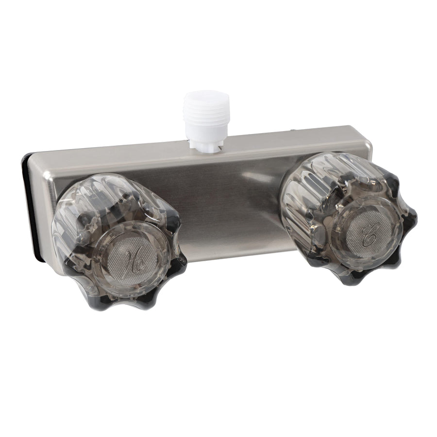 Exterior RV Shower Valve Empire Faucets - 4in Nickel Camper Outdoor Shower Valve with Crystal Knobs and Vacuum Breaker