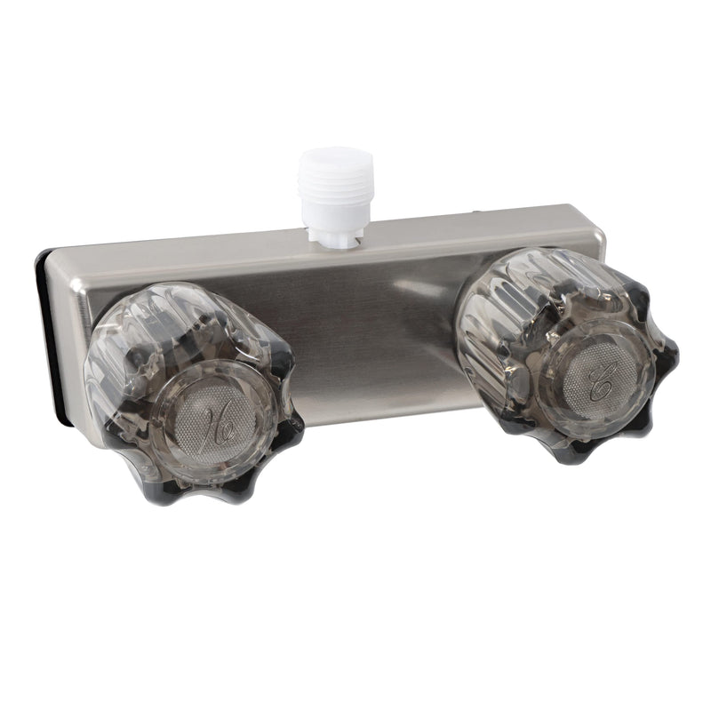Exterior RV Shower Valve Empire Faucets - 4in Nickel Camper Outdoor Shower Valve with Crystal Knobs and Vacuum Breaker