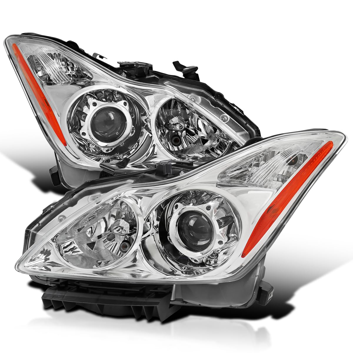 Chrome Projector Headlights SPEC-D TUNING w/Integrated Fog Lights Compatible with 2008-2015 Infiniti G37, Q60 2DR Coupe, Left + Right Pair Headlamp Assembly