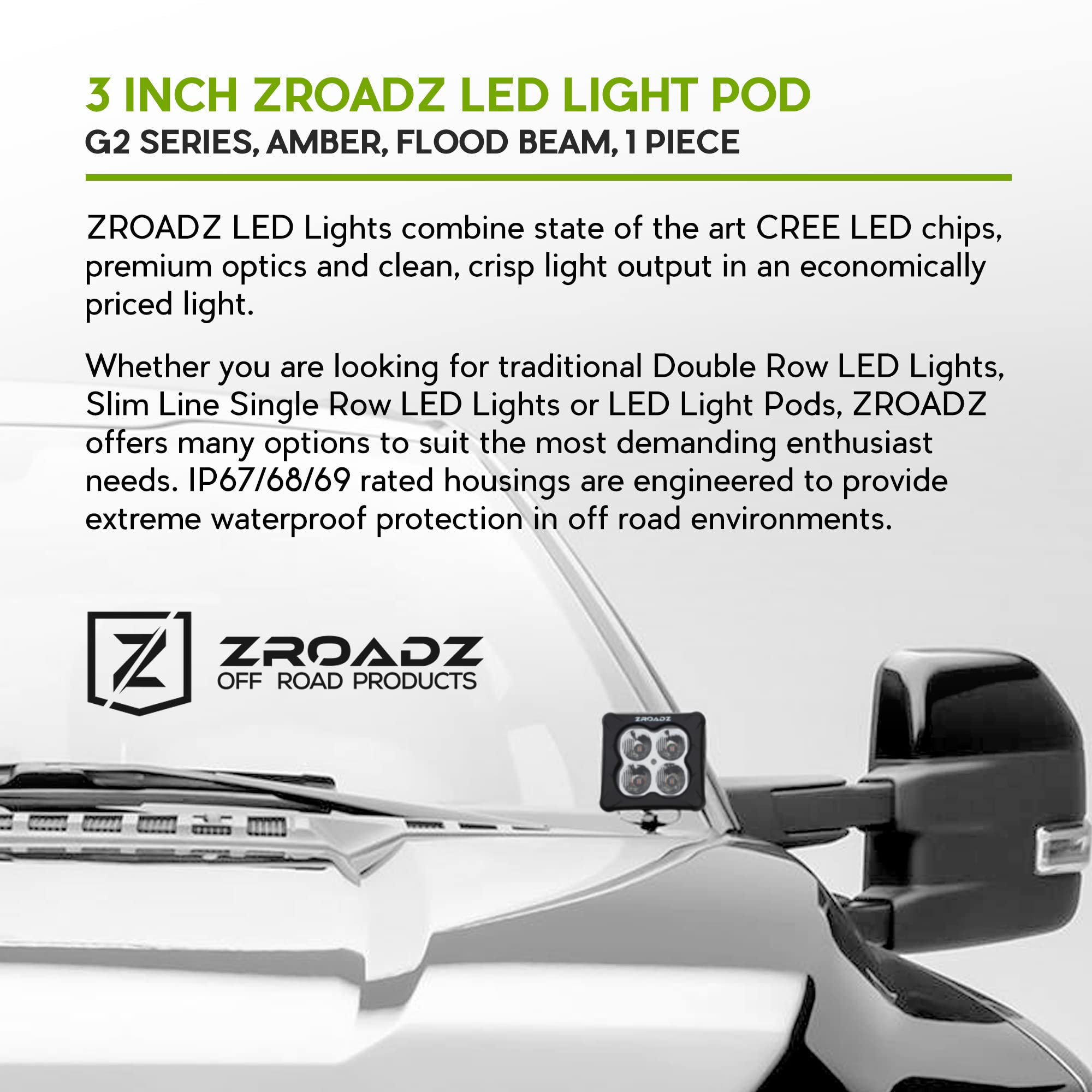 ZROADZ 3" Light Pod, G2 Series, Amber, Flood Z30BC12W-D3A 1 Pc