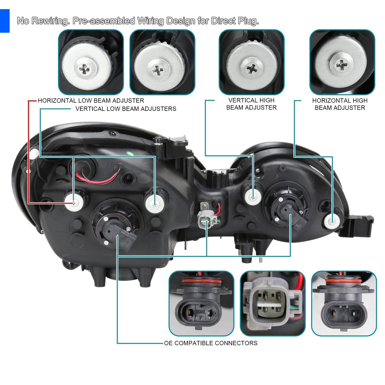 Black Smoke LED Halo Ring Projector Headlights SPEC-D TUNING Compatible with 1998-2005 Lexus GS300 1998-2000 Lexus GS400 2001-2005 Lexus GS430, Left + Right Pair Headlamps Assembly