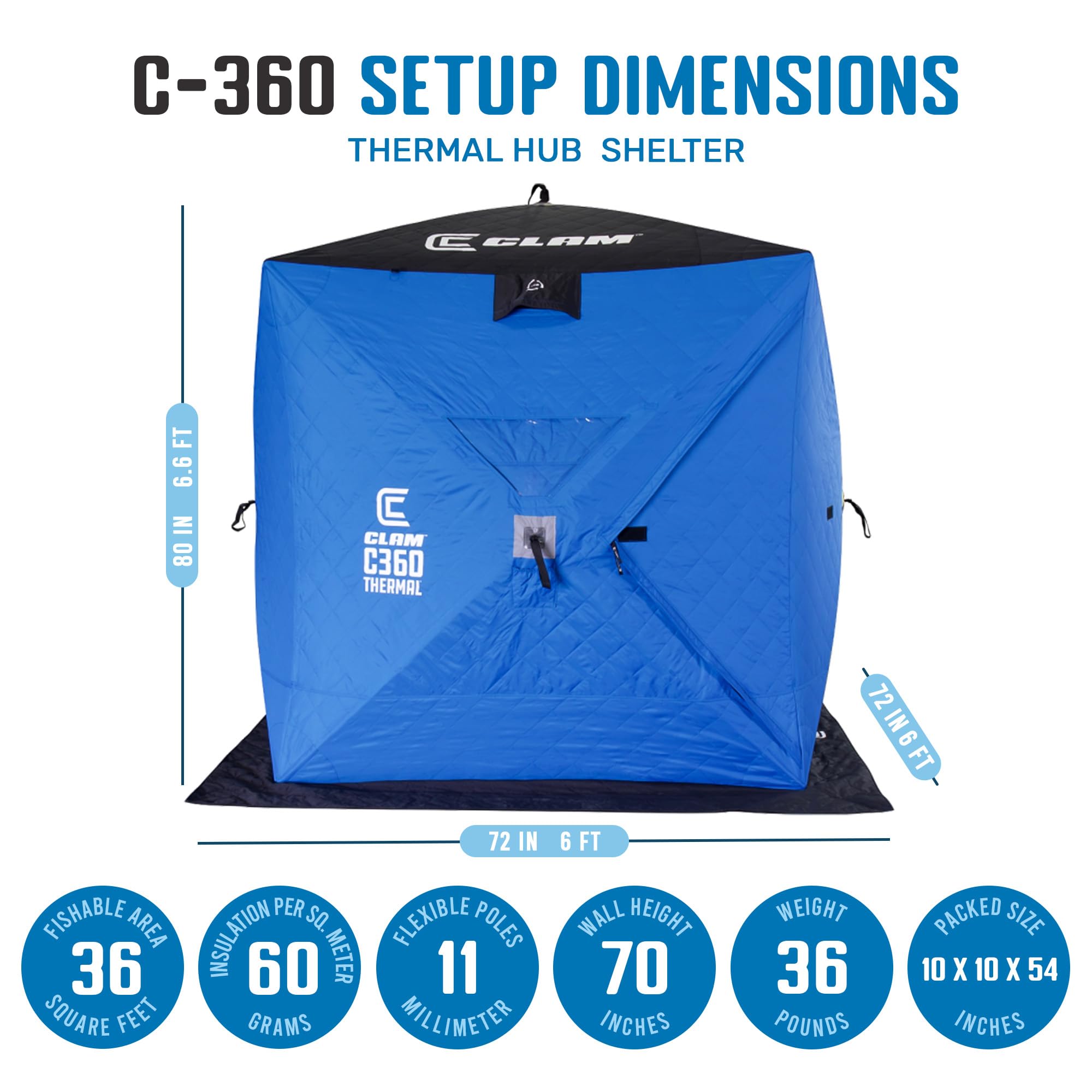 CLAM C-360 14475 Thermal Ice Fishing Shelter – Wind Resistant, Spacious Pop-Up Tent for 2-3 People with Easy Setup and Insulation for Cold Weather