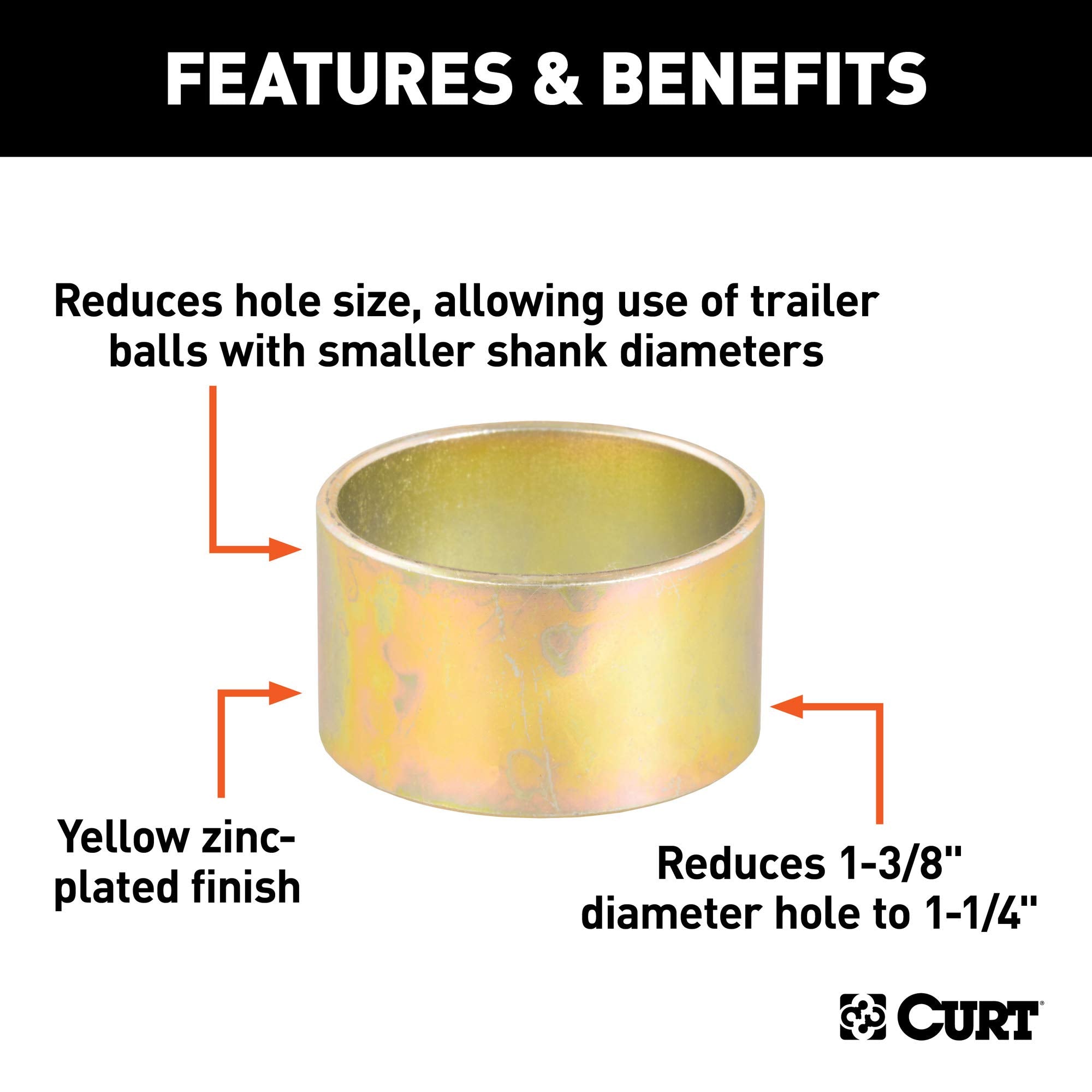 CURT Trailer Hitch Ball Hole Reducer Bushing 21300, Reduces 1-3/8-Inch Diameter to 1-1/4-Inch Stem