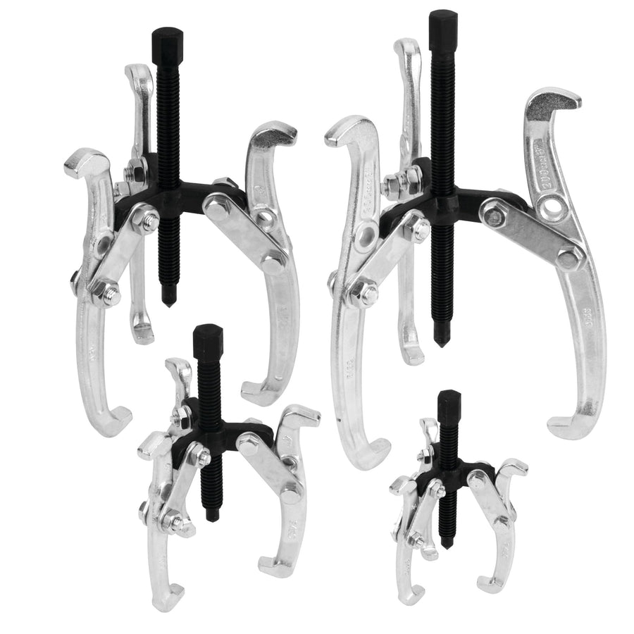 3 Jaw Gear Puller Set Performance Tool W134DB, 4-Piece Set (Sizes: 3, 4, 6 and 8-Inch), with Reversible Design for Vehicle Maintenance and Repair, Drop-Forged Steel, Chrome Plating
