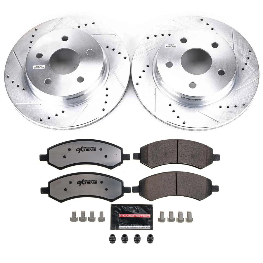 Power Stop Front Brake Kit For 2007 2008 2009 Dodge Durango 2007 2008 2009 Chrysler Aspen - Truck & Tow Carbon Fiber Ceramic Brake Pads & Drilled and Slotted Rotors Replacement, K2163-36