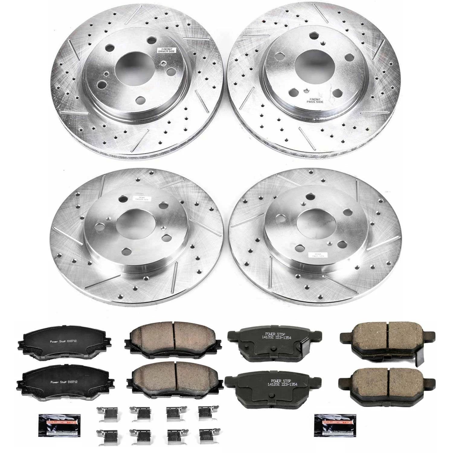 Power Stop Z23 Carbon-Fiber Ceramic Brake Pads and Front and Rear Drilled and Slotted Rotors Brake Kit For Scion xB 2008-2015 [Vehicle Specific]