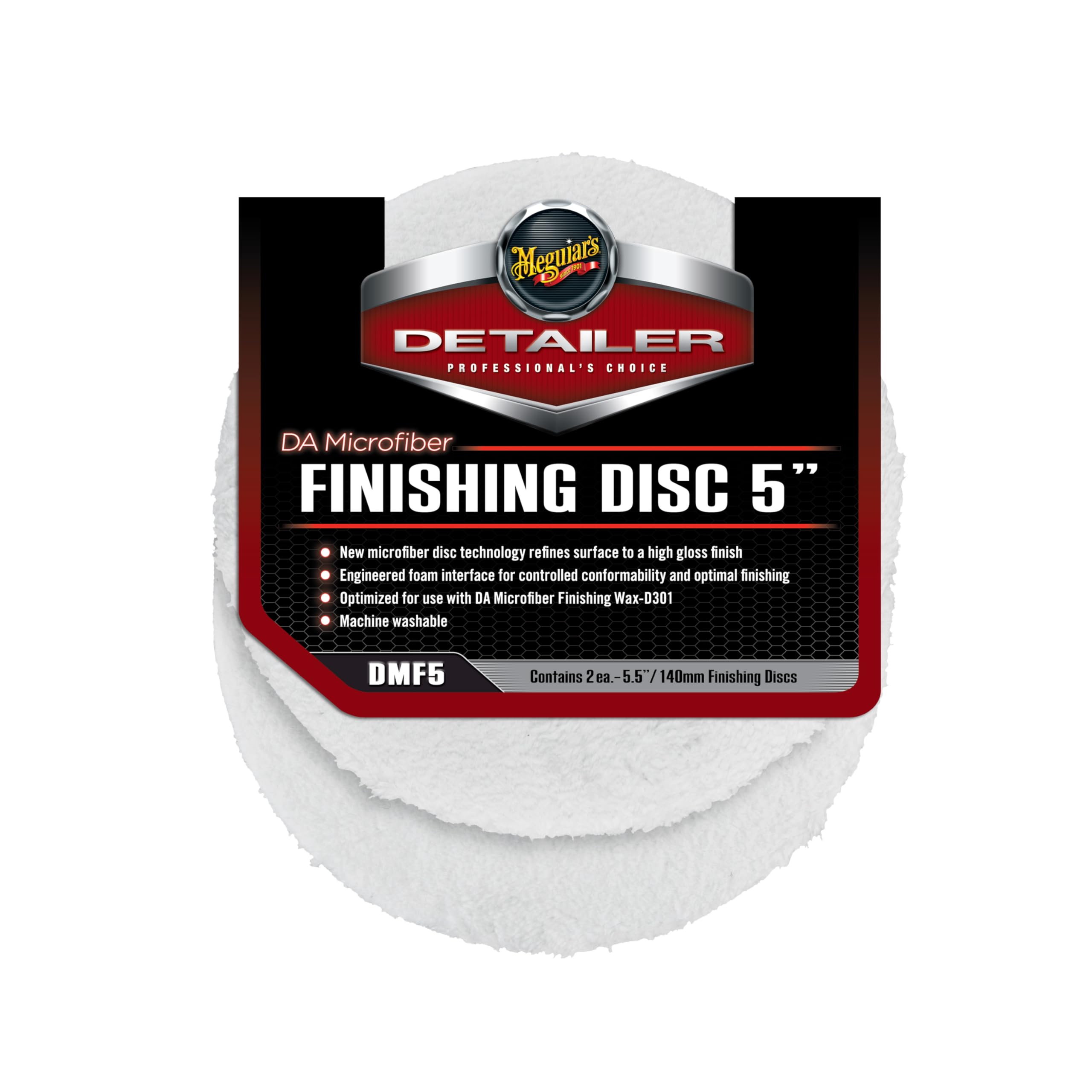 Meguiar's Microfiber Finishing Disc DMF5-5" for Waxing with a Variable Dual Action Polisher, Use with DA Microfiber Finishing Wax to Remove Defects and Add Wax, 2 Pack