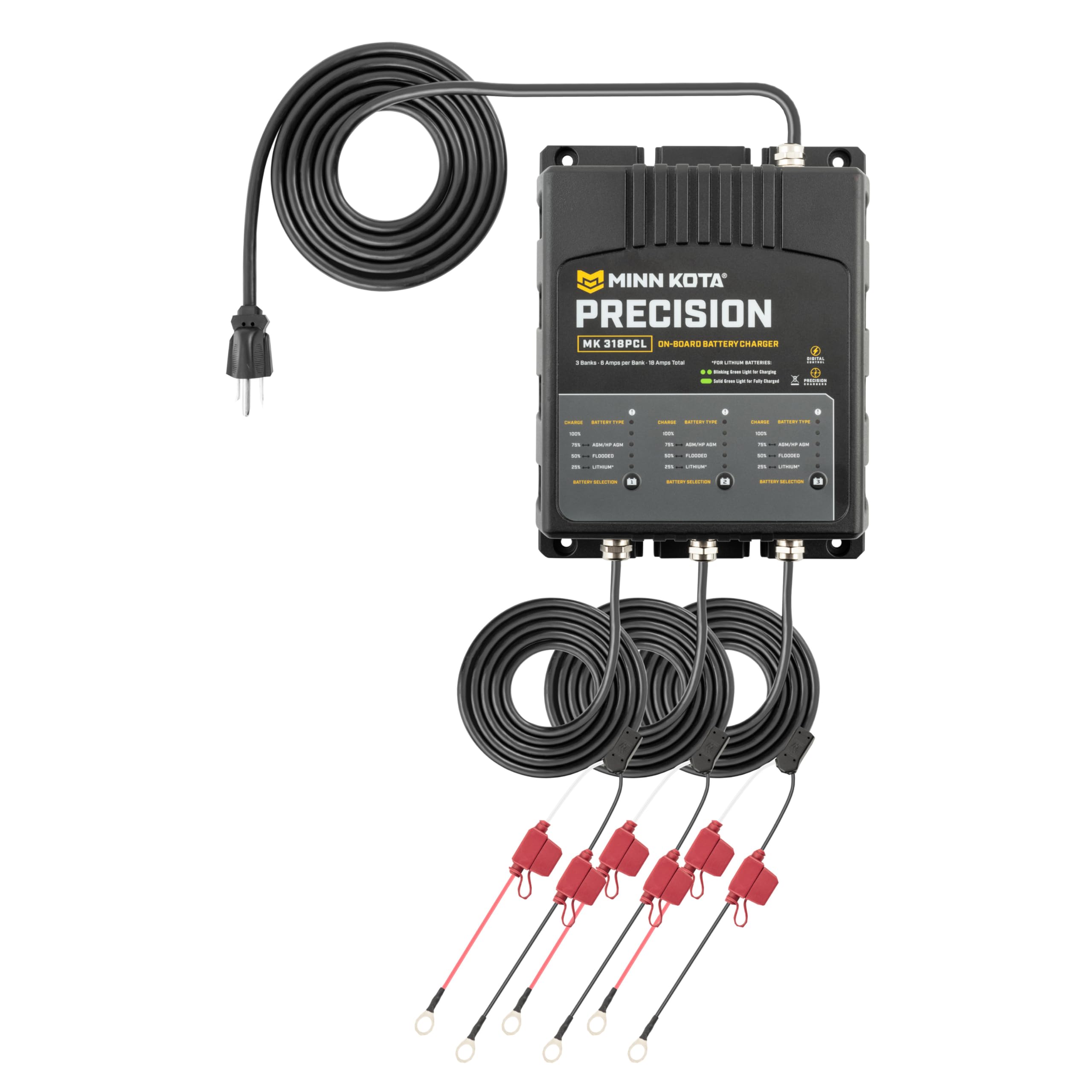 Minn Kota MK-318PCL Precision On-Board Marine Battery Charger – 3 Banks, 6 Amps Each