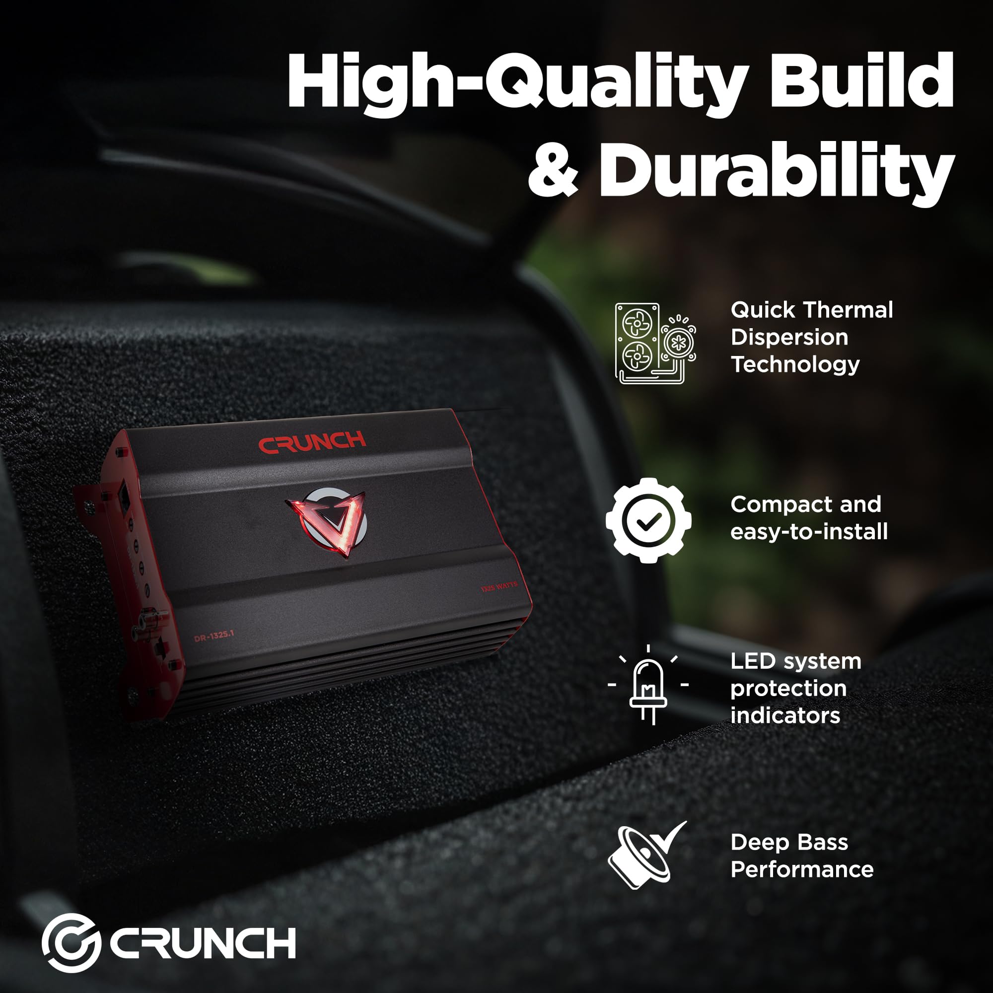 Mono block Crunch 1325W Car Audio Amplifier with Adjustable Crossovers