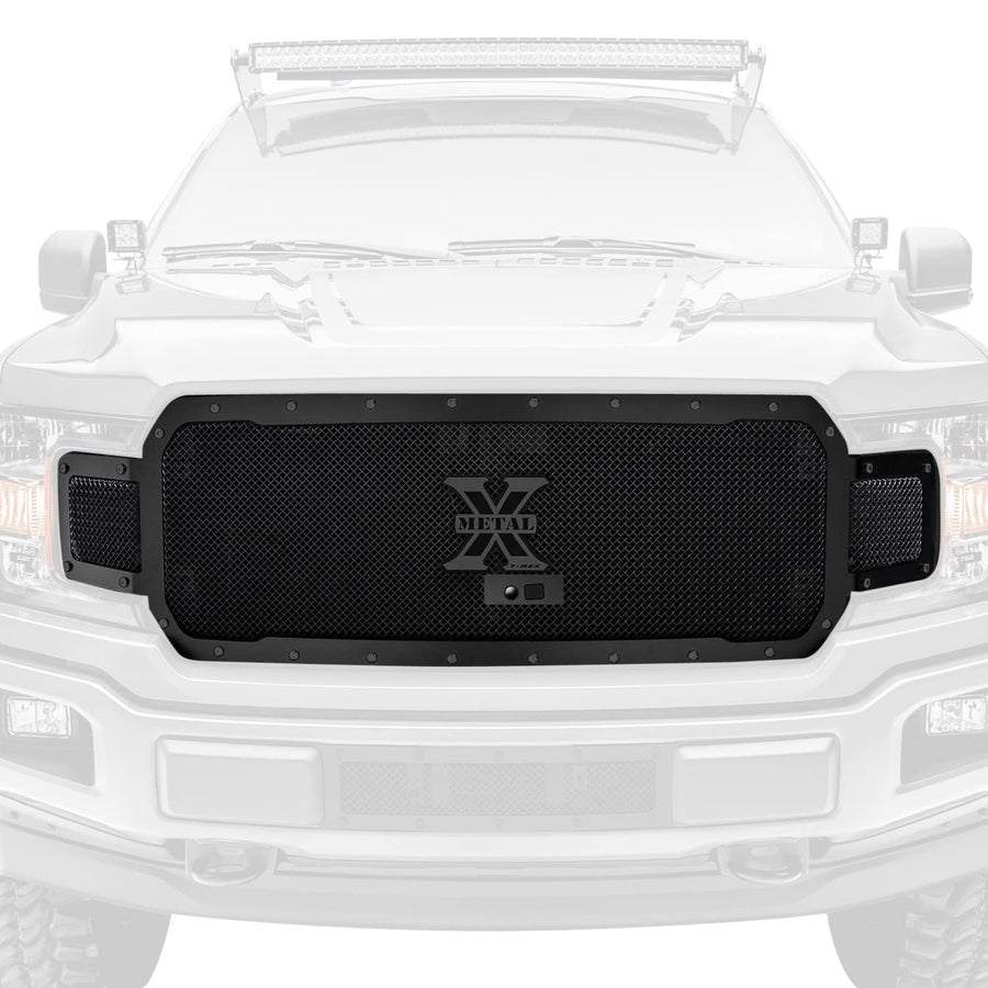 F-150 2018-2020 Stealth X-Metal Grille, Black, 1 Pc, Replacement, Black Studs, Fits Vehicles with Camera - PN #6715791-BR